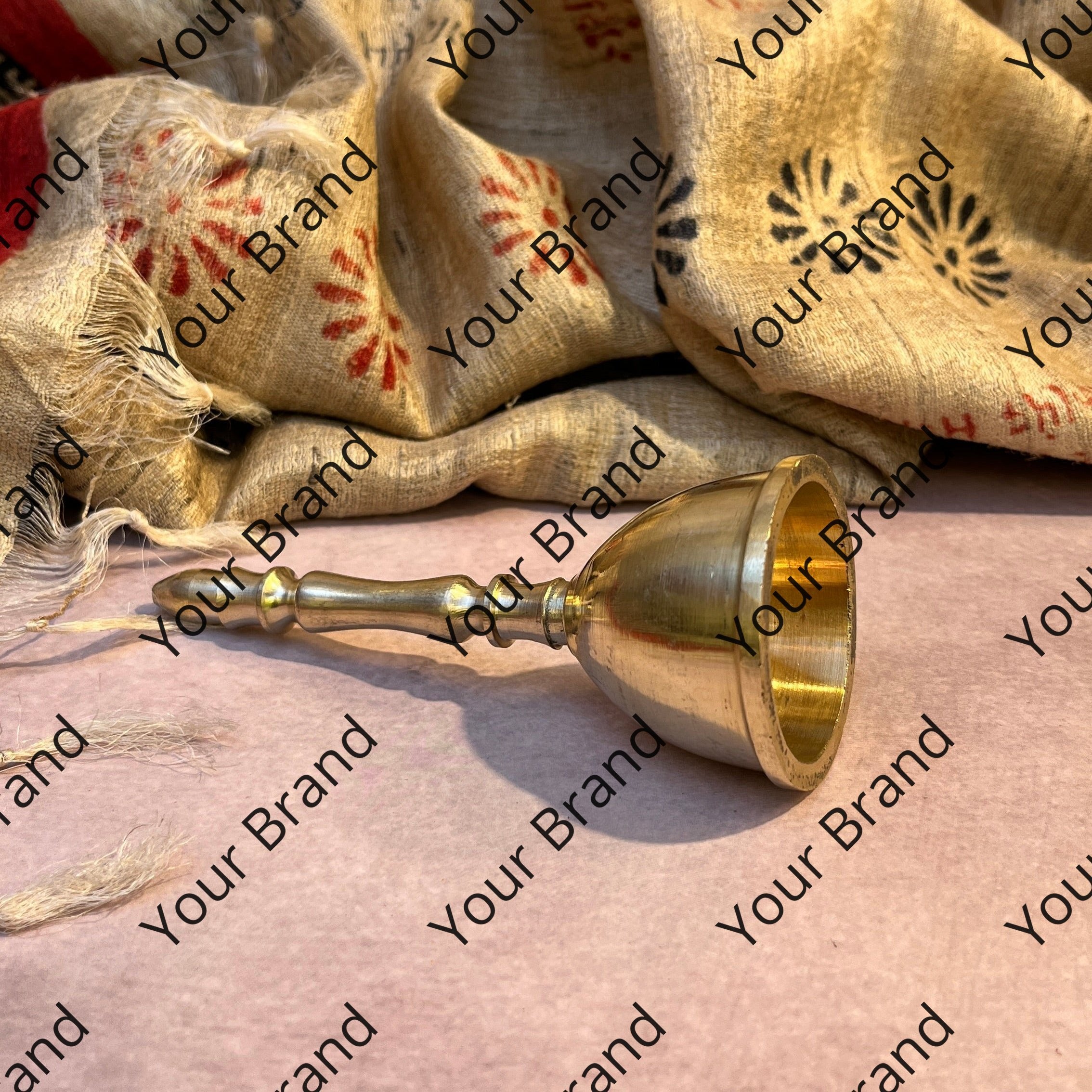 Ambi Pure Brass Handheld Pooja Bell for Aarti & Prayer - 5.2 Inch Height (205 Grams)