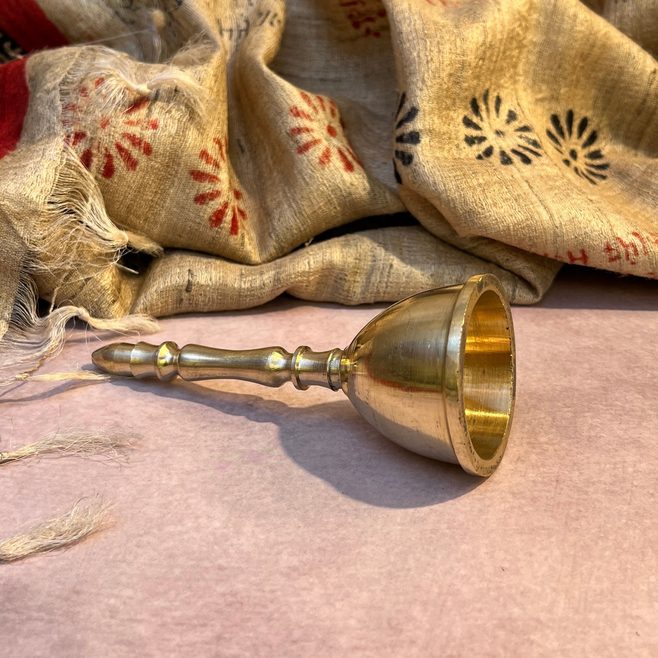 Ambi Pure Brass Handheld Pooja Bell for Aarti & Prayer - 5.2 Inch Height