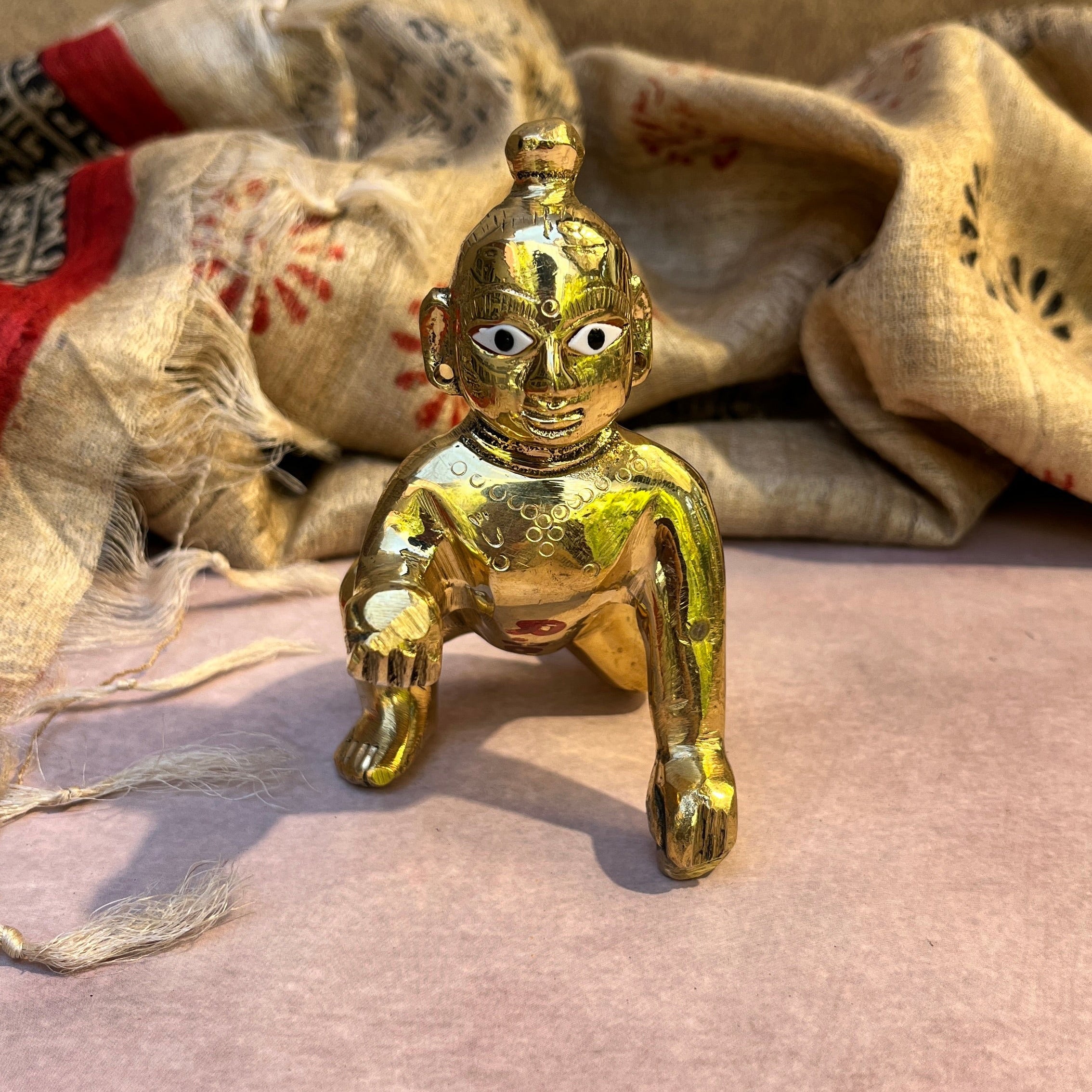 Ambi Brass Baby Krishna Idol- 454 Grams - Bal Krishna with Butter