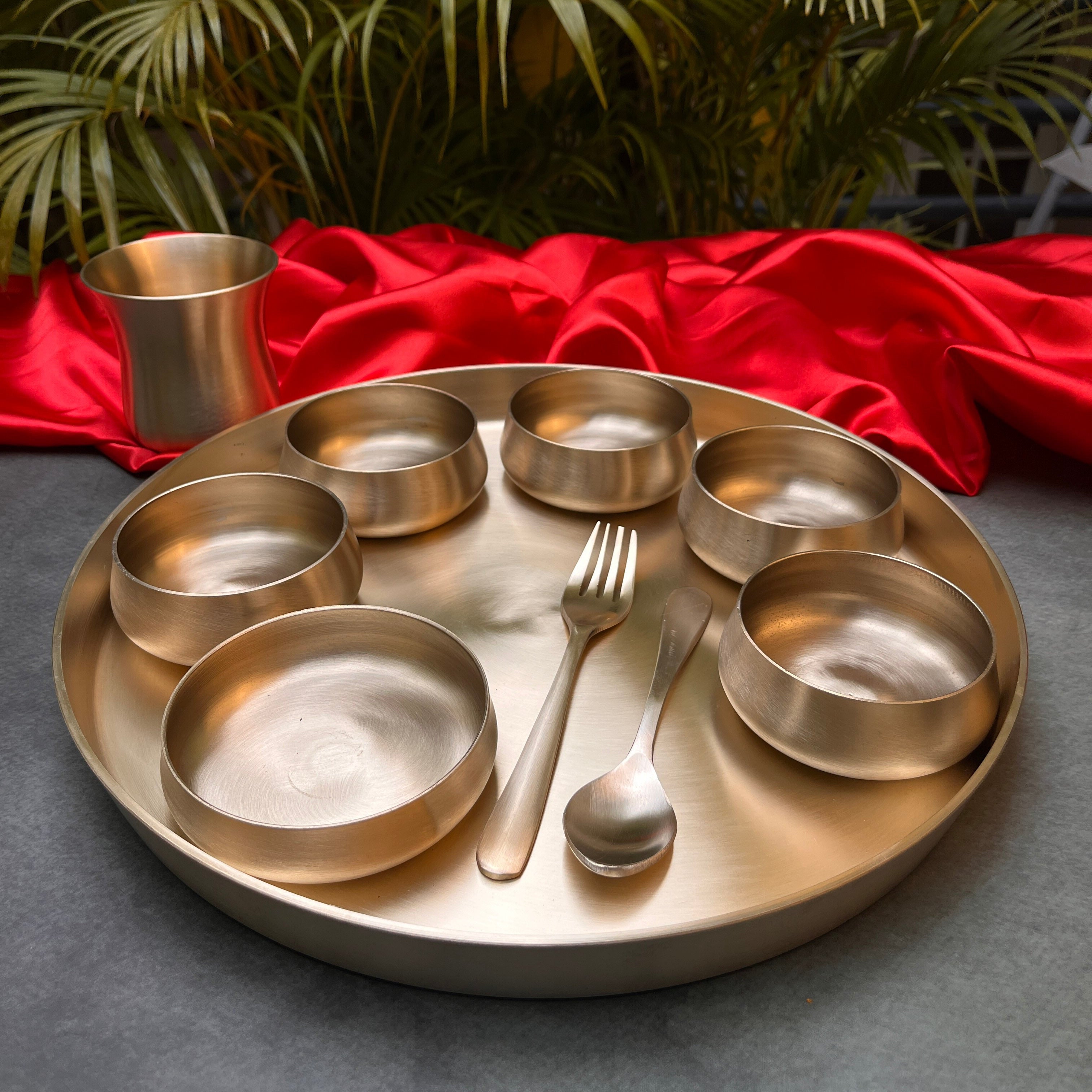 Ambi Pure Kansa Royal Maharaja Thali Set | 100% Lead-Free | Set of 10 Pieces