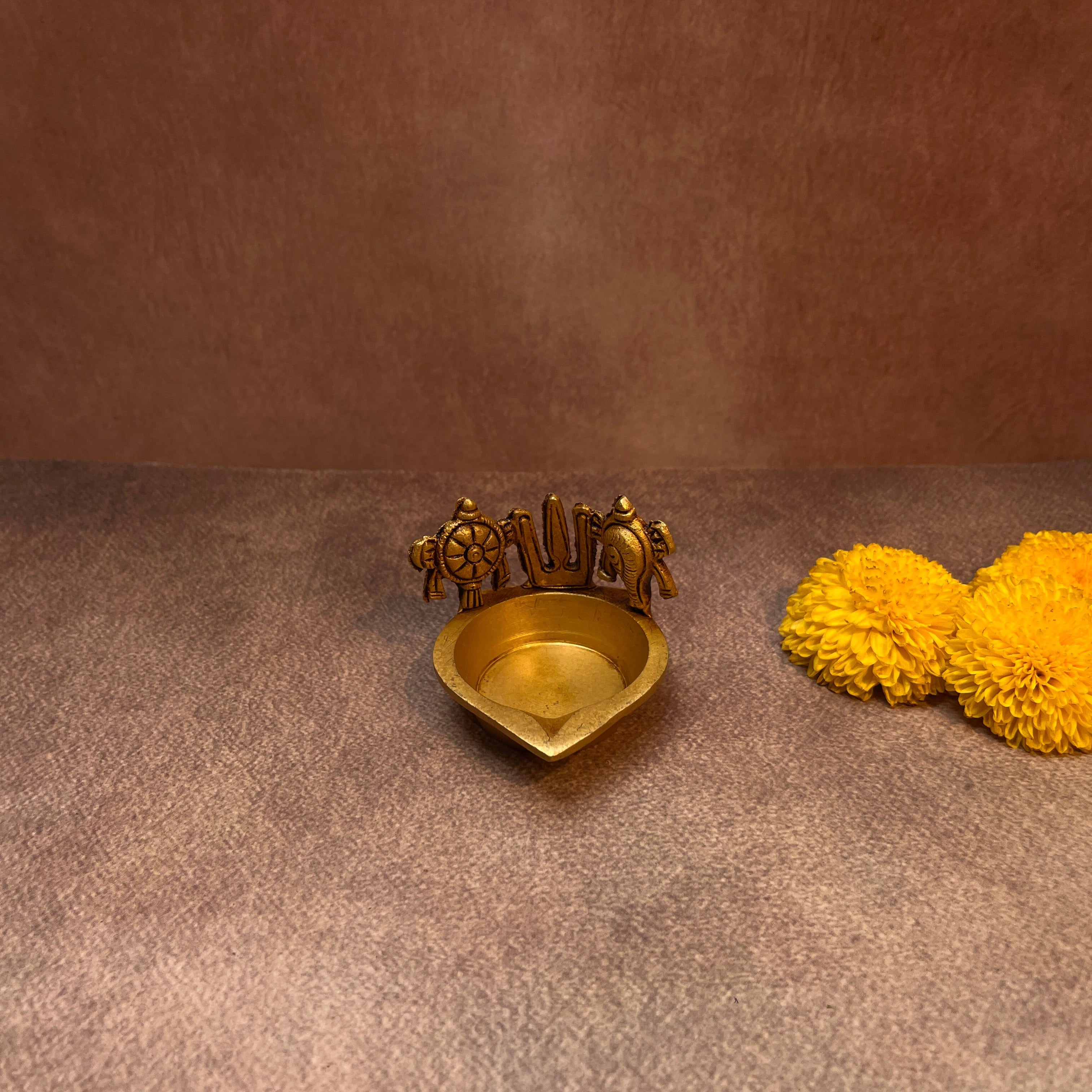 Ambi Pure Brass Tirumala Mudra Deepam | Handcrafted Balaji Shankh Chakra Diya