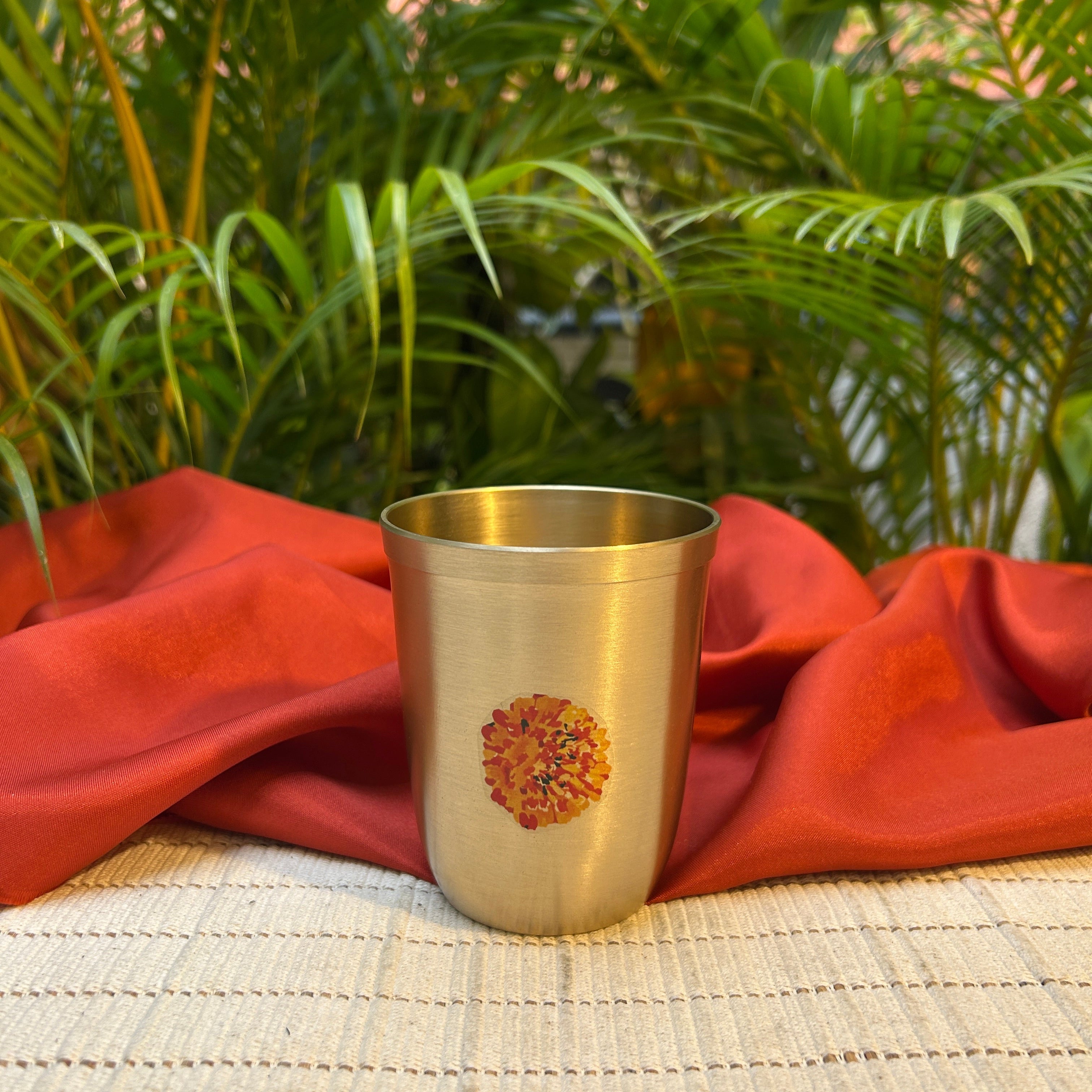 Ambi Pure Kansa Marigold Hand-Painted Water Glass 290 ML – 100% Lead-Free Bronze