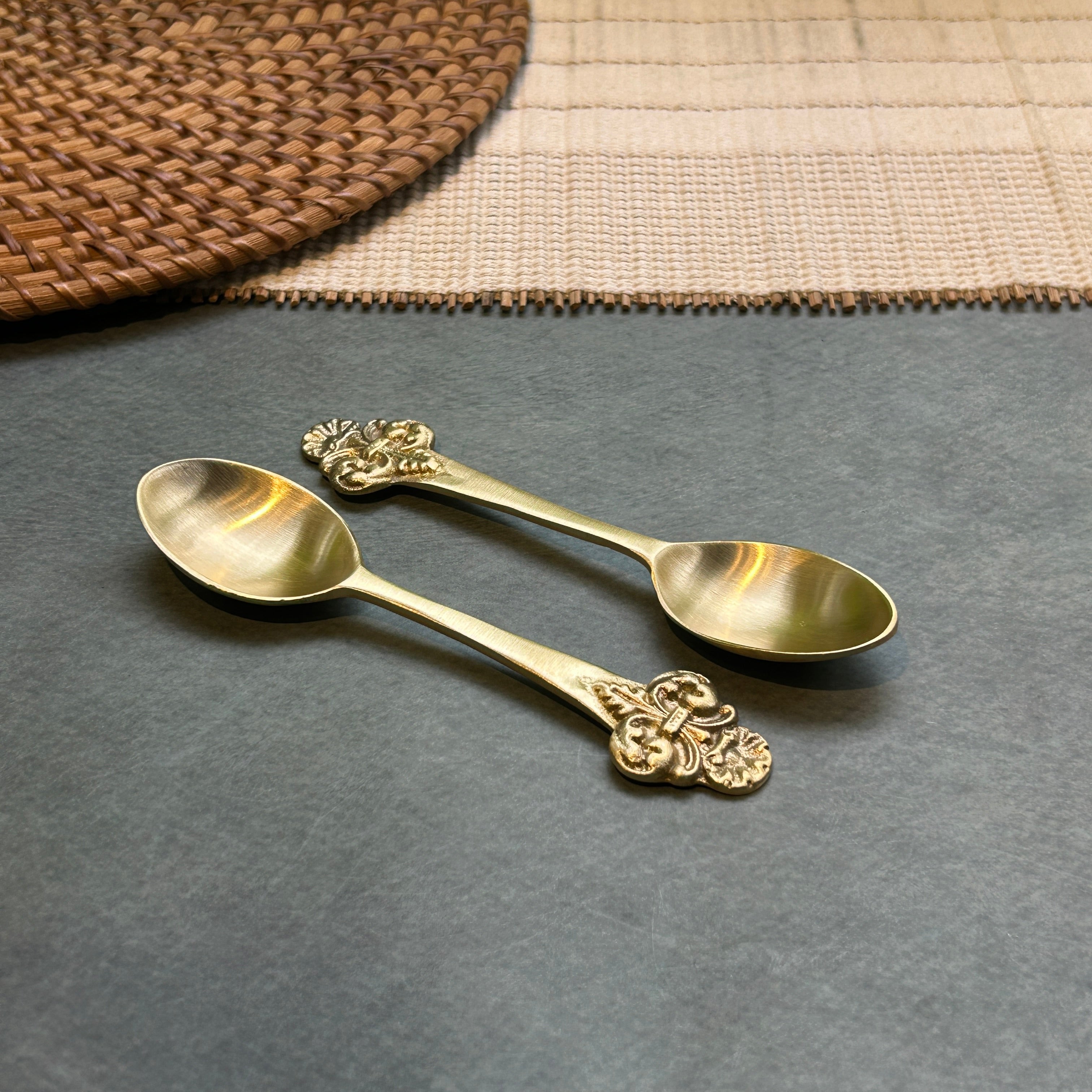 AMBI Ambi Pure Brass Small Spoon with Baroque or Rococo Head Set of 2