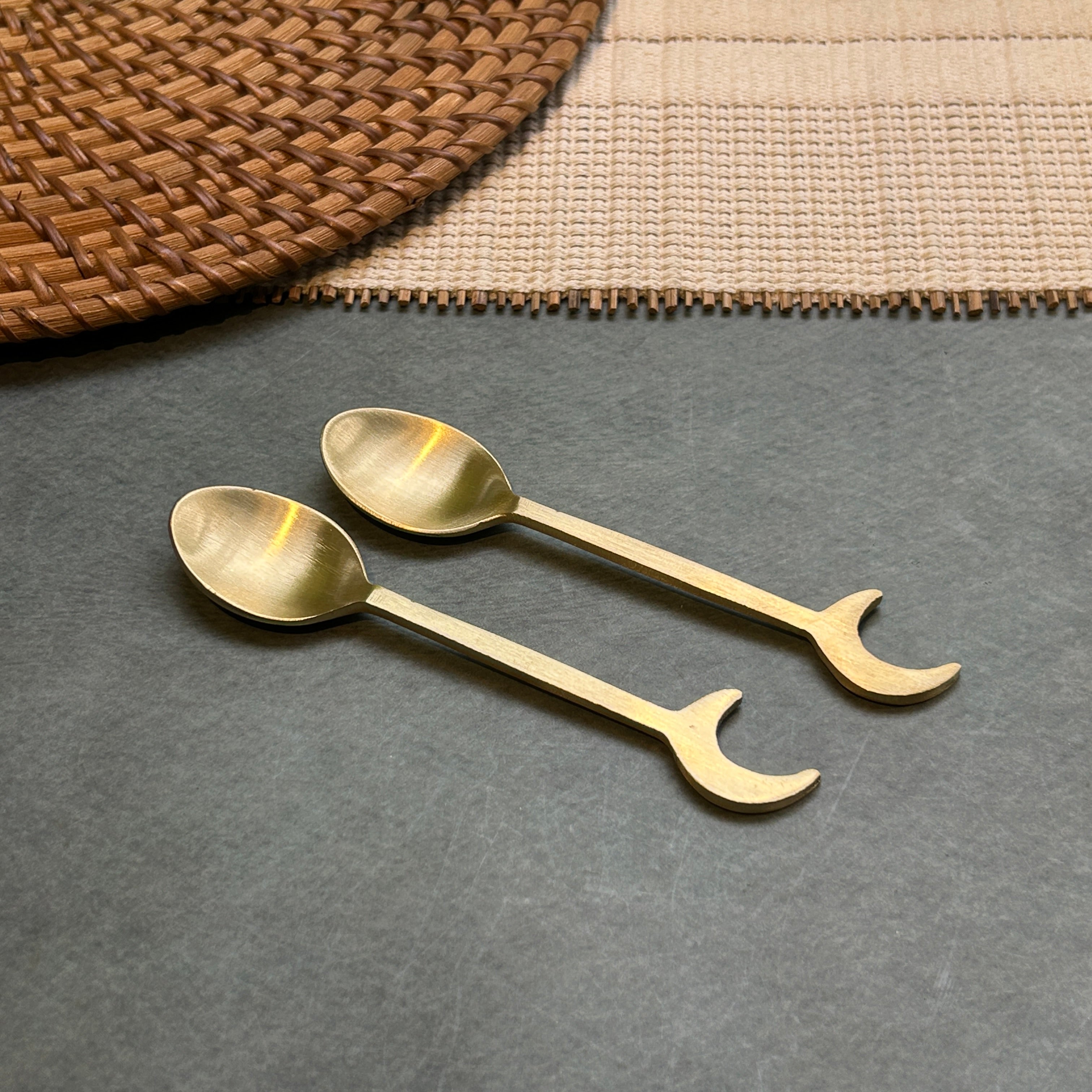 Ambi Half Moon Design Pure Brass Spoon | Set of 2, 4 or 6
