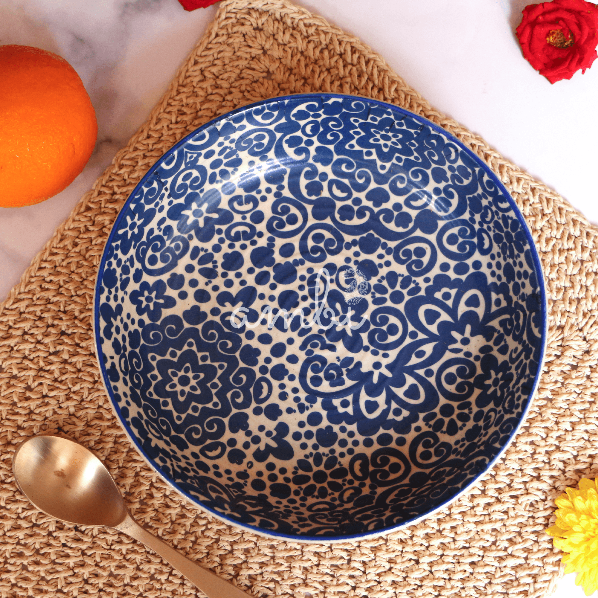 Ambi Blue Decal Flat Salad Bowl 7.5 inch