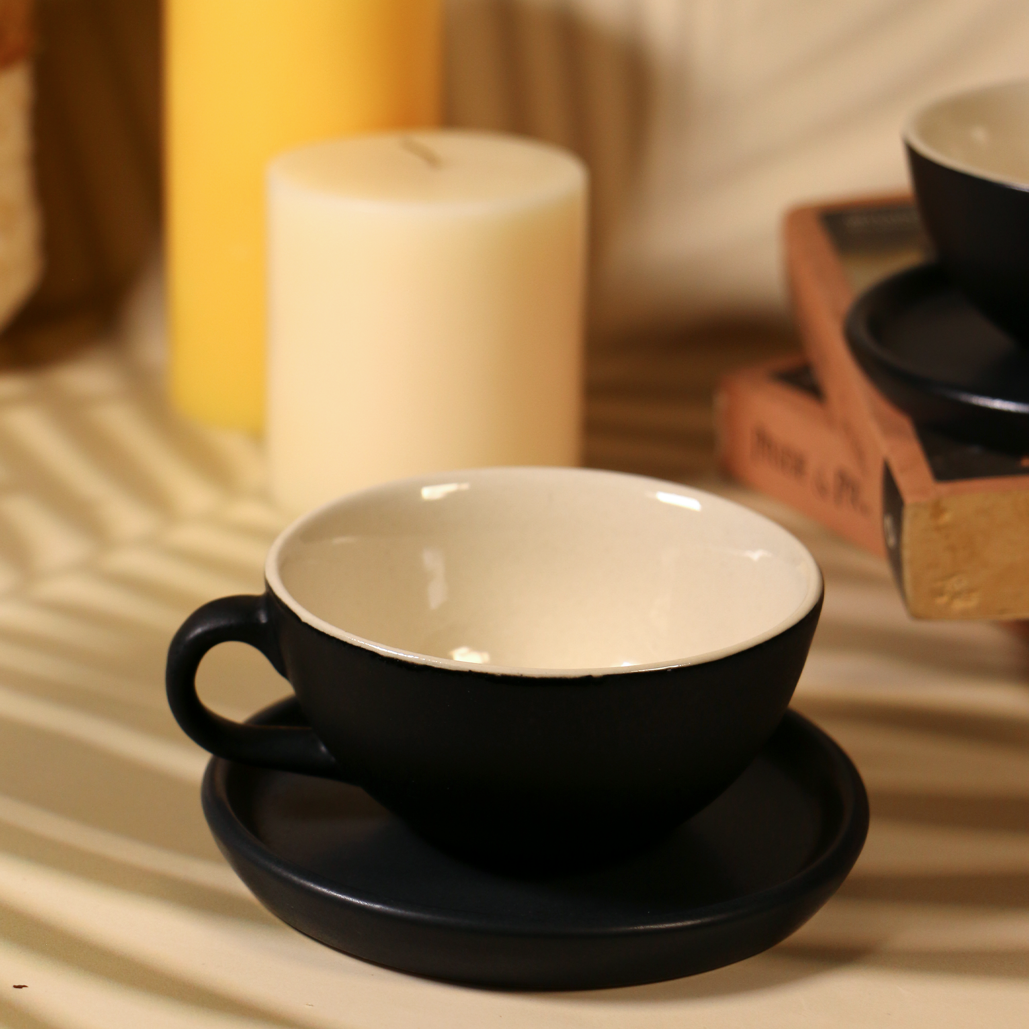 Elegant Charcoal Black-Matte Cup and Saucer Set 180 ml