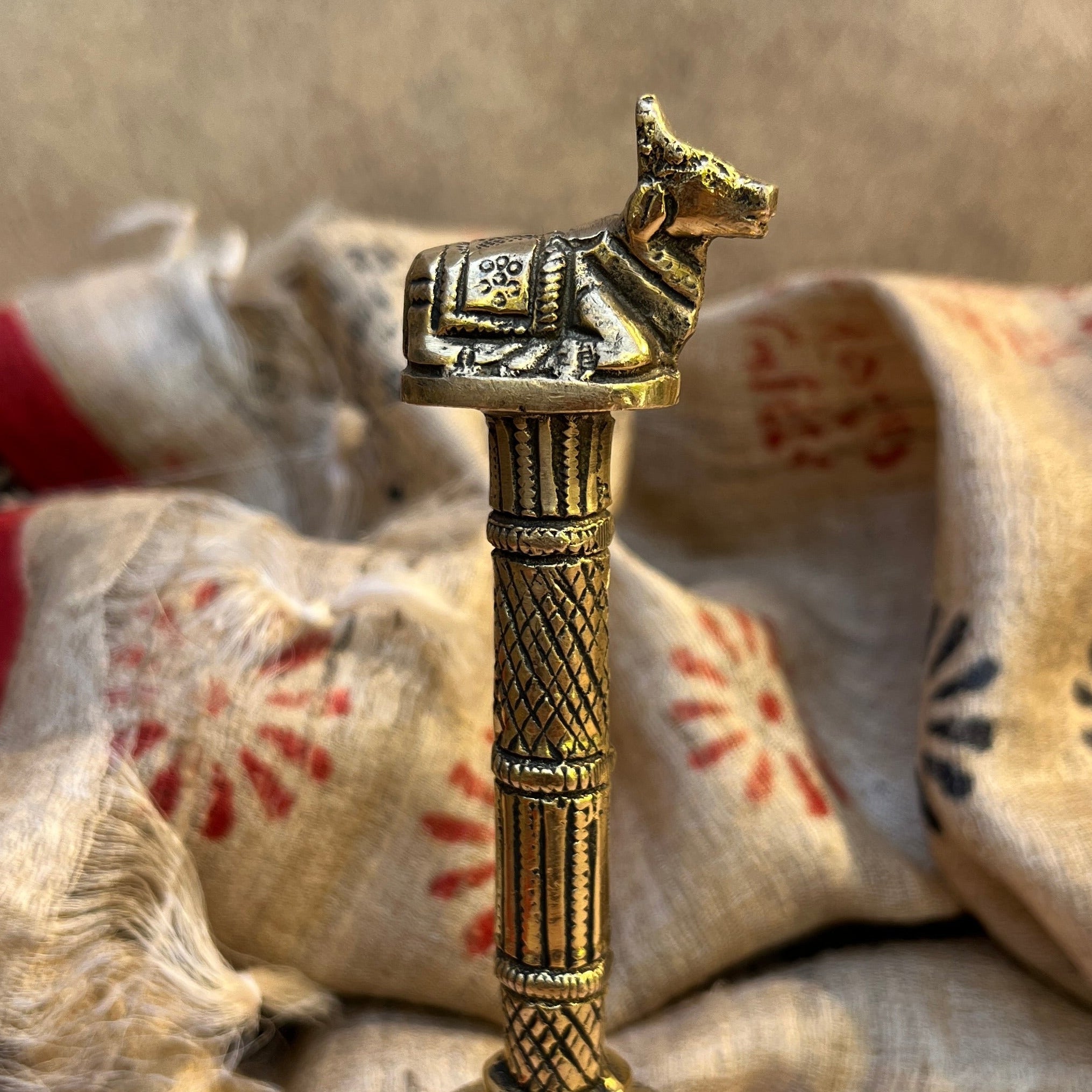 Ambi Pure Brass Nandi Symbol Hand Bell for Pooja & Aarti - 5.5 Inch Height