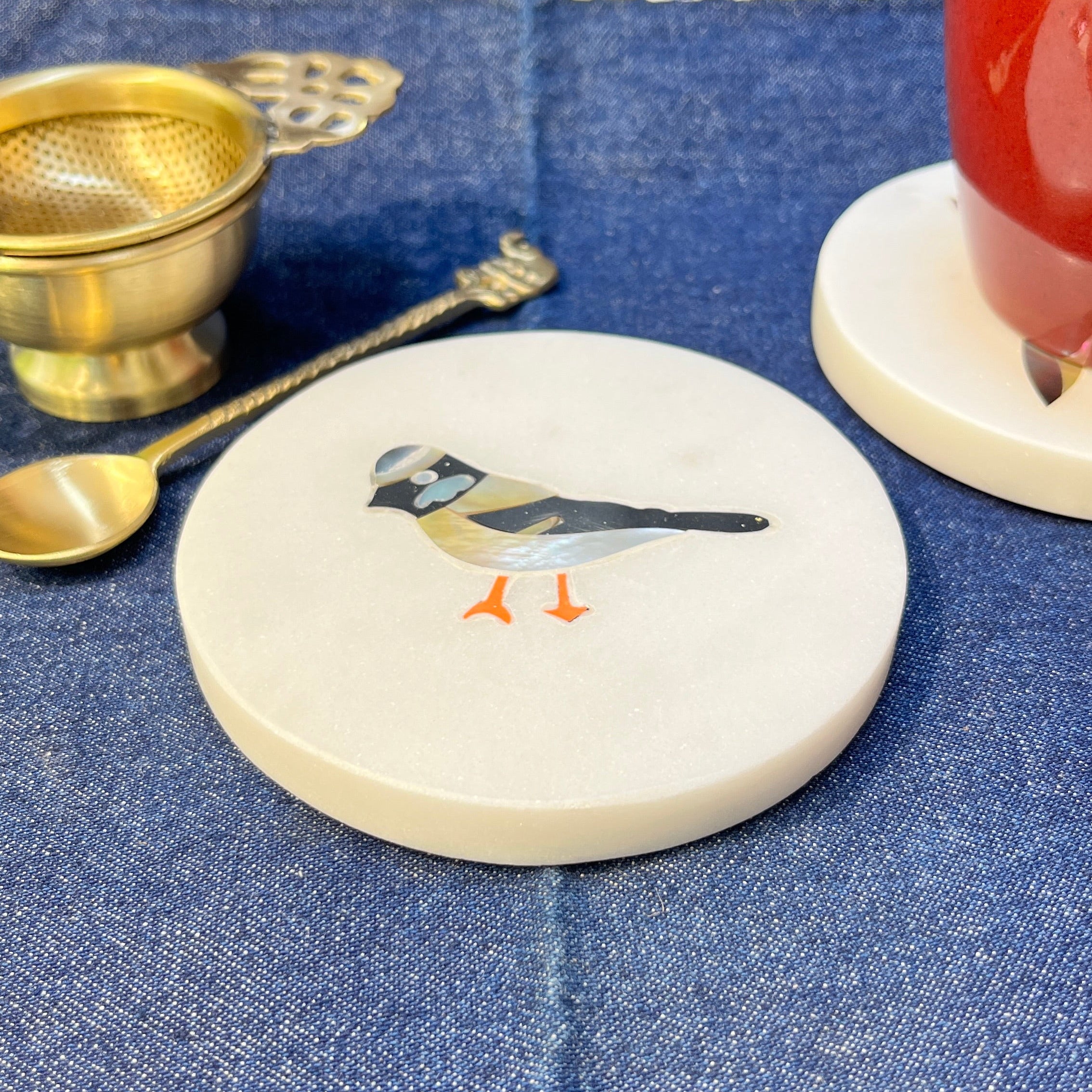 Ambi Marble Art Bulbul Coasters - Set of 2