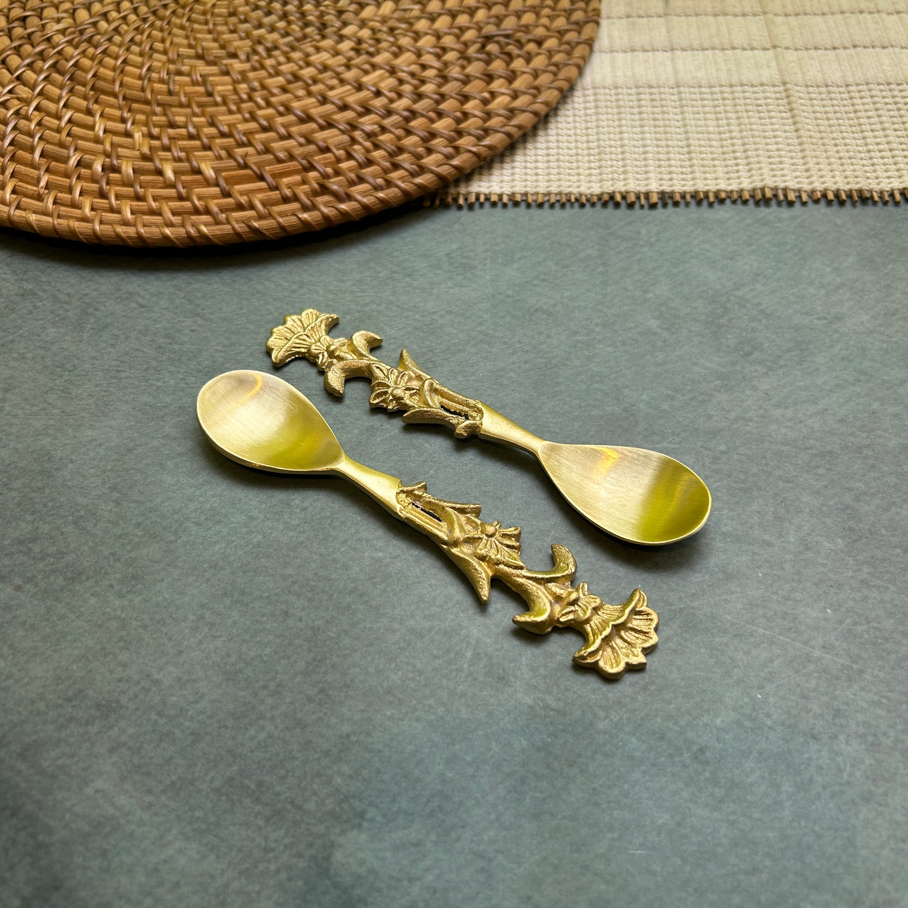 Ambi Ornate Pure Brass Spoon Set | Handcrafted Decorative Spoons