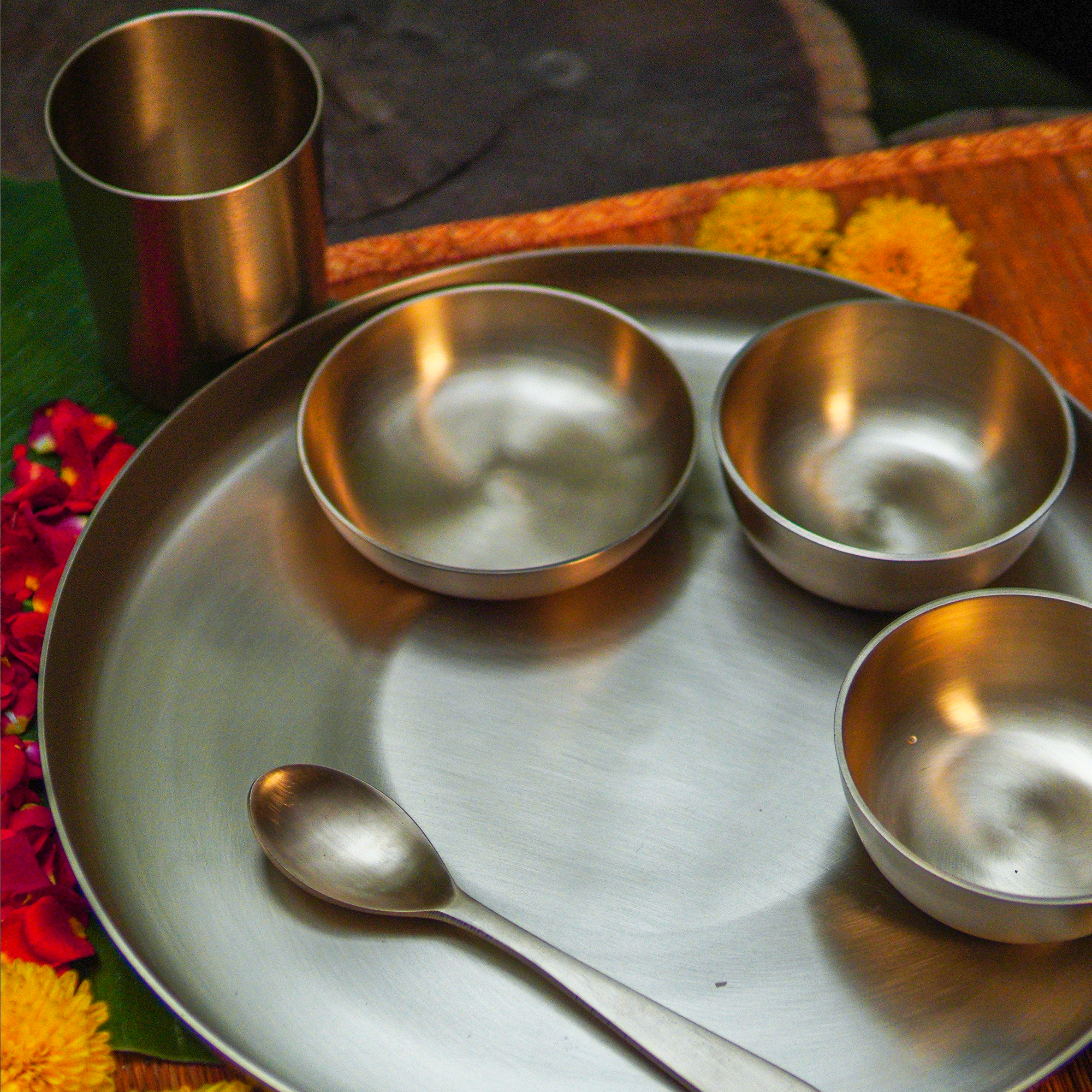 Ambi Pure 100% Lead-Free Kansa Exquisite Thali Set — 6 Pieces | Ayurvedic Dining