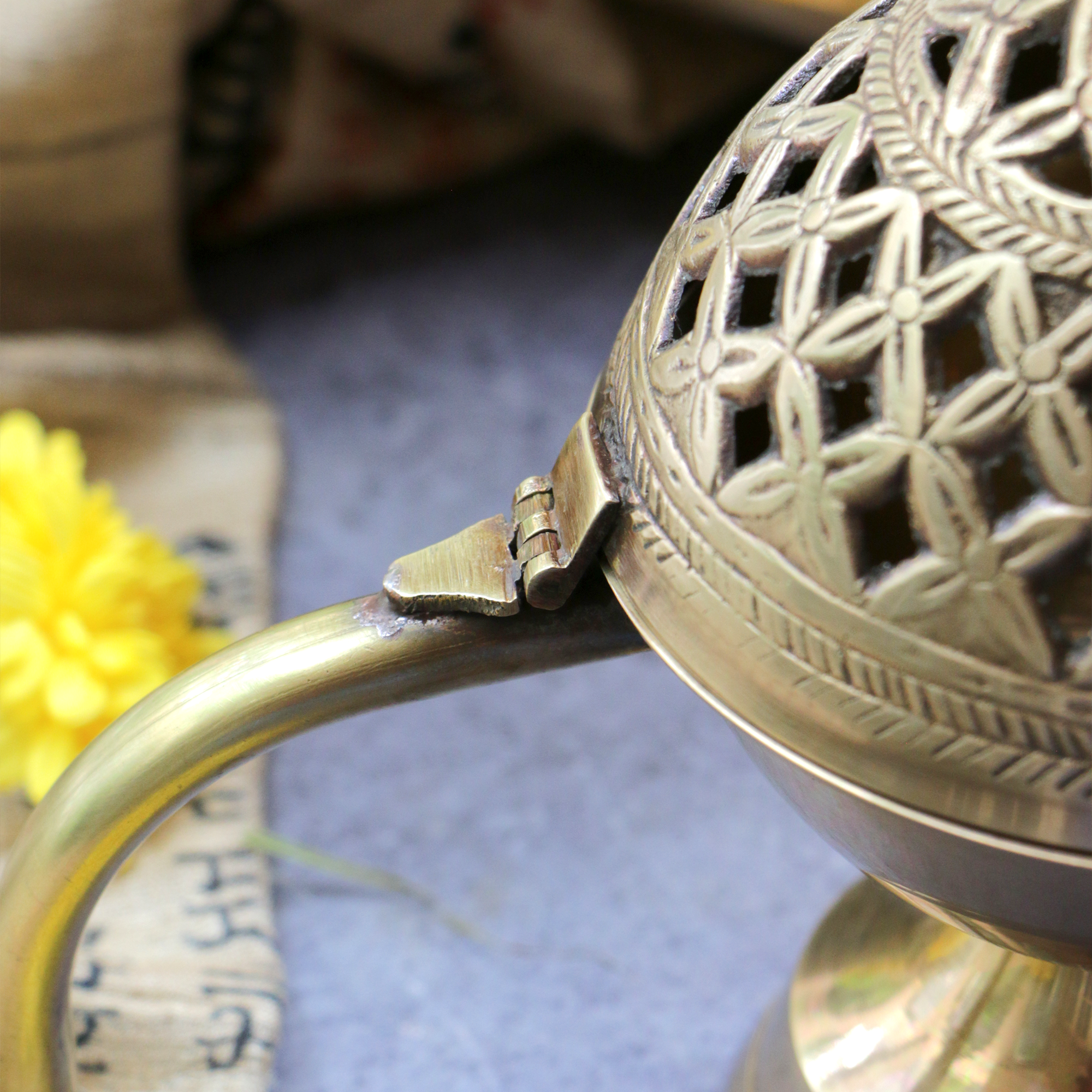 Intricate Design Brass Dhuni Loban Sambrani Incense Burner (Small)