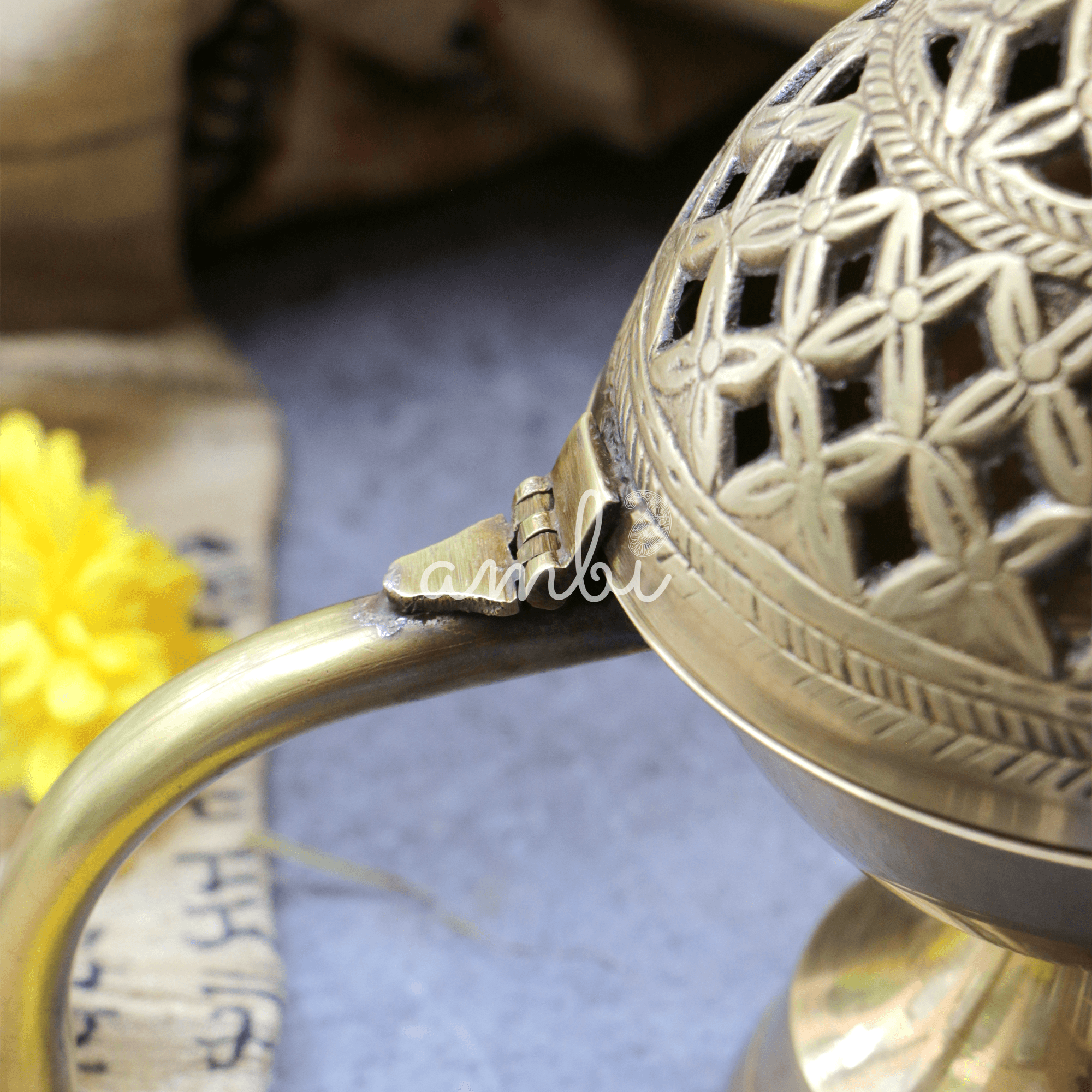 Intricate Design Brass Dhuni Loban Sambrani Incense Burner (Small)