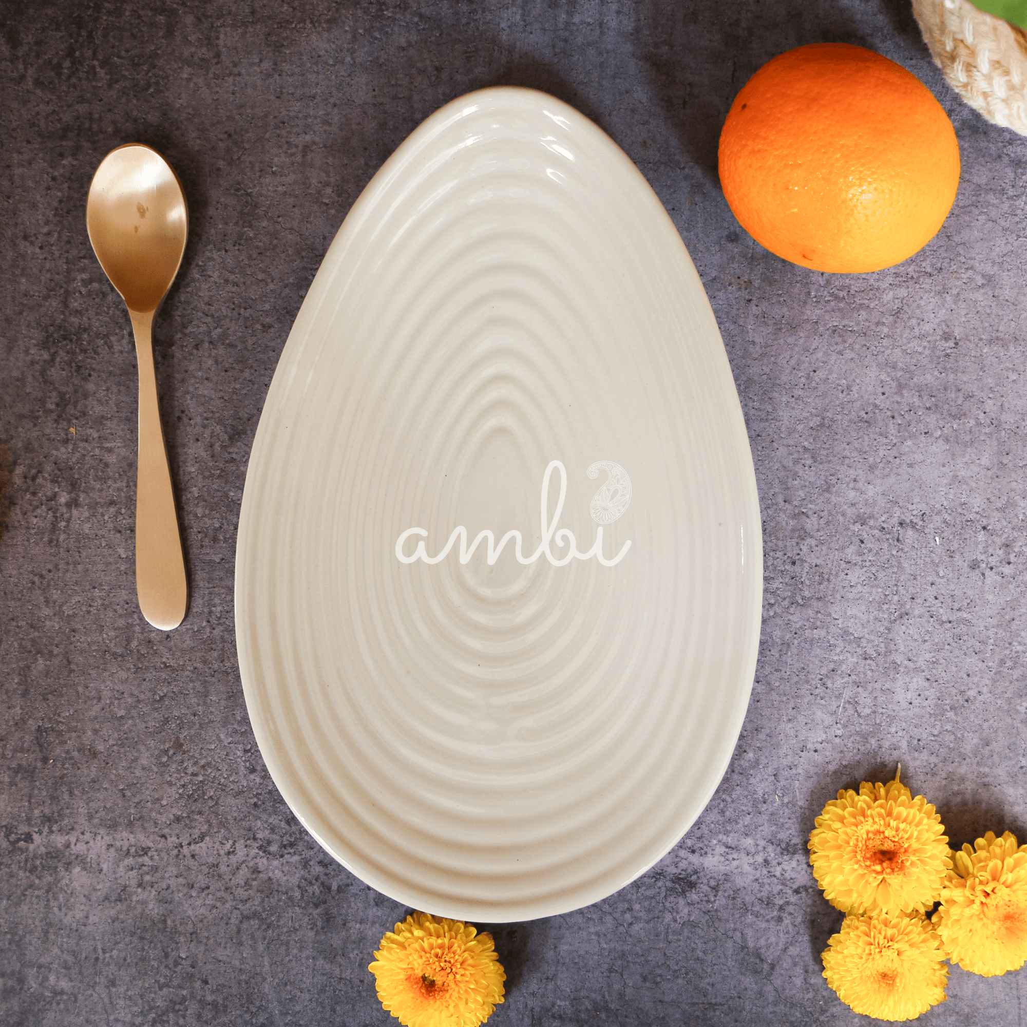 Ambi Handmade Ceramic Almond Shaped Serving Platter