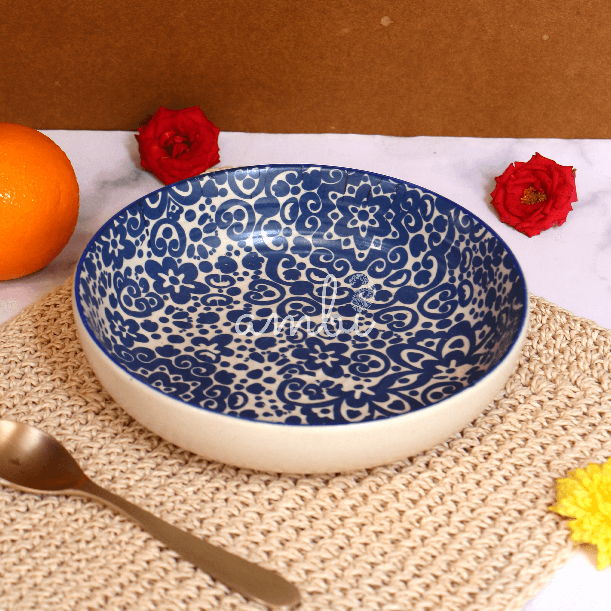 Ambi Blue Decal Flat Salad Bowl 7.5 inch