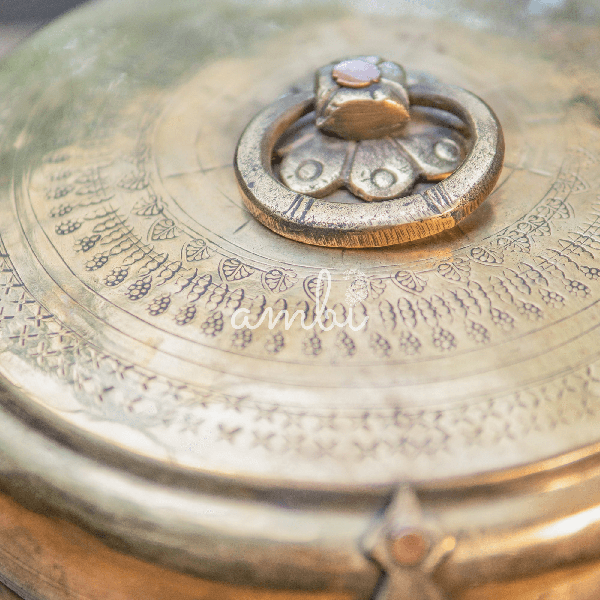 Handcrafted Vintage Floral Engraved Brass Chapati Box - 8 inches diameter