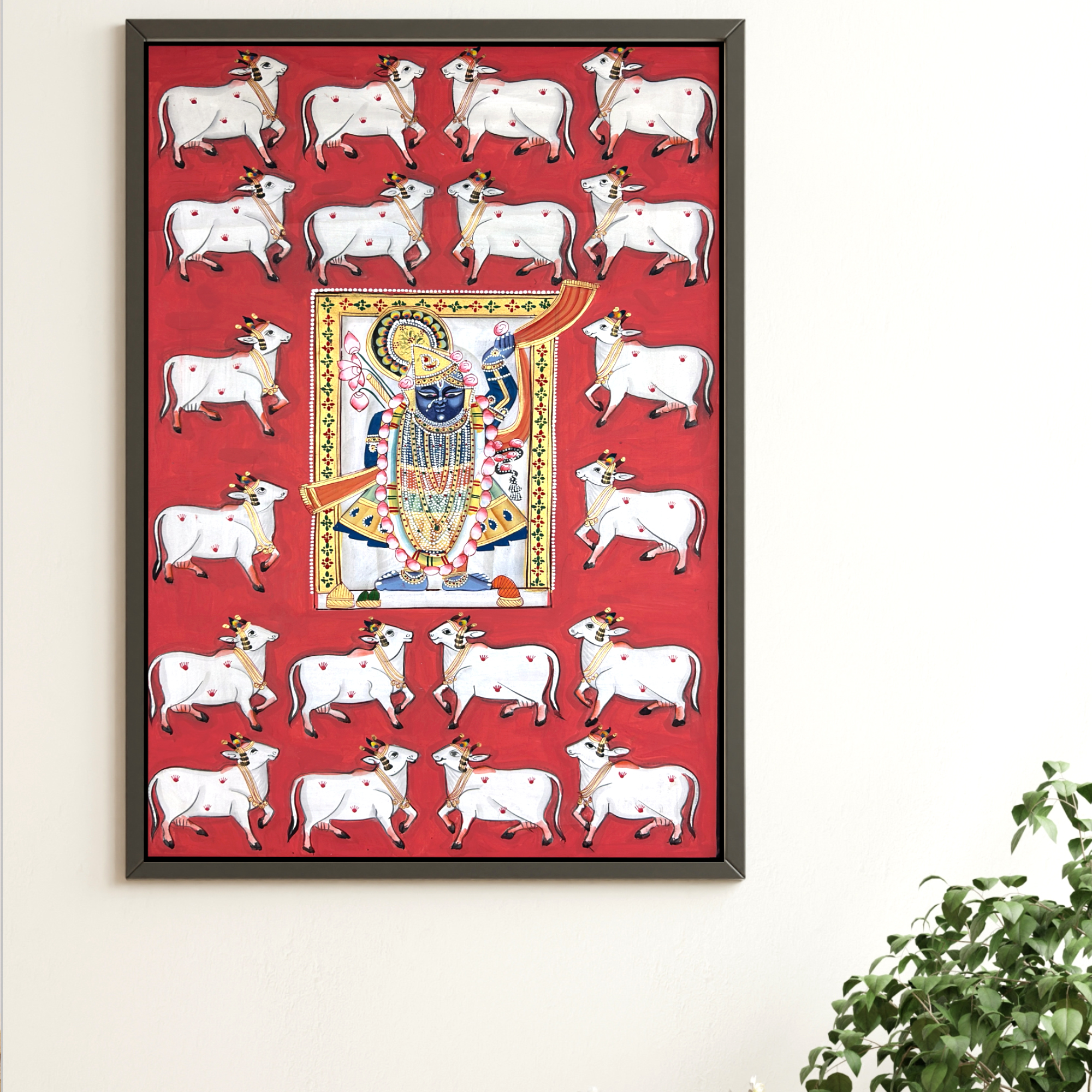 2025 - Pichwai Art - Handmade Shreenathji and Cows Painting