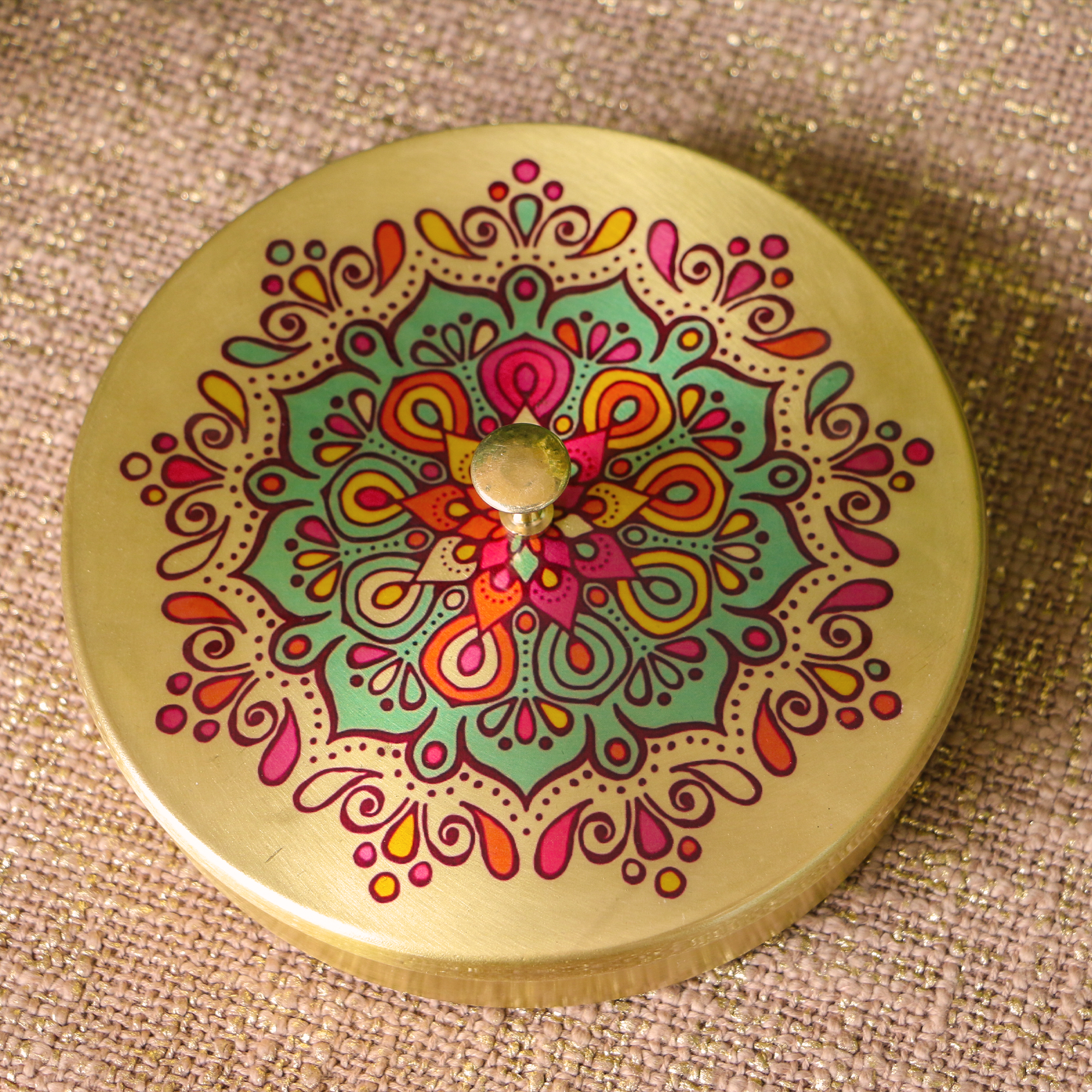 Ambi Gift of Sweetness : 1 Pure Brass Floral Hand-Painted Finish Box - 6.5 Inch