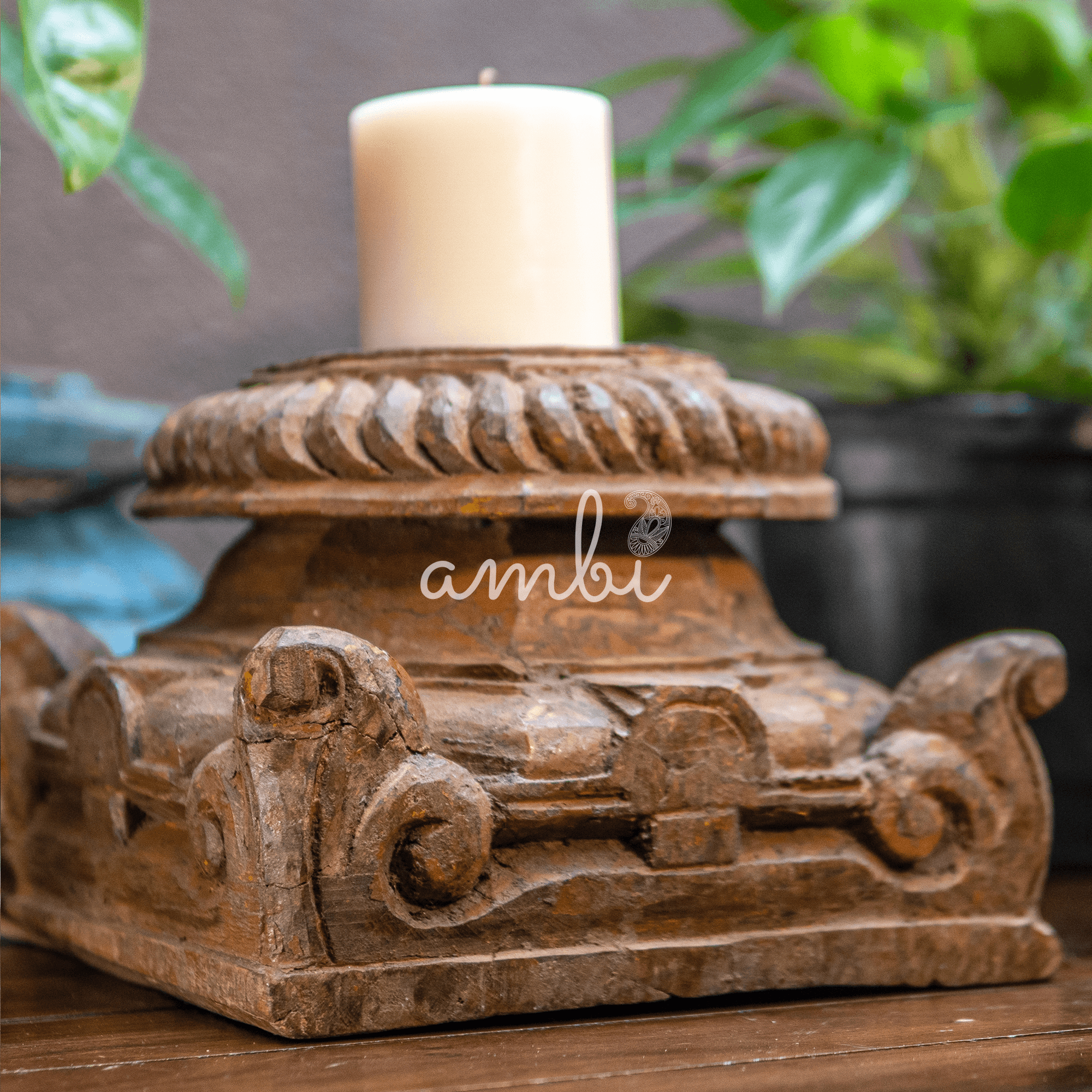 Heavy Vintage Handcrafted Distressed Look Wood Bracket Candle Stand