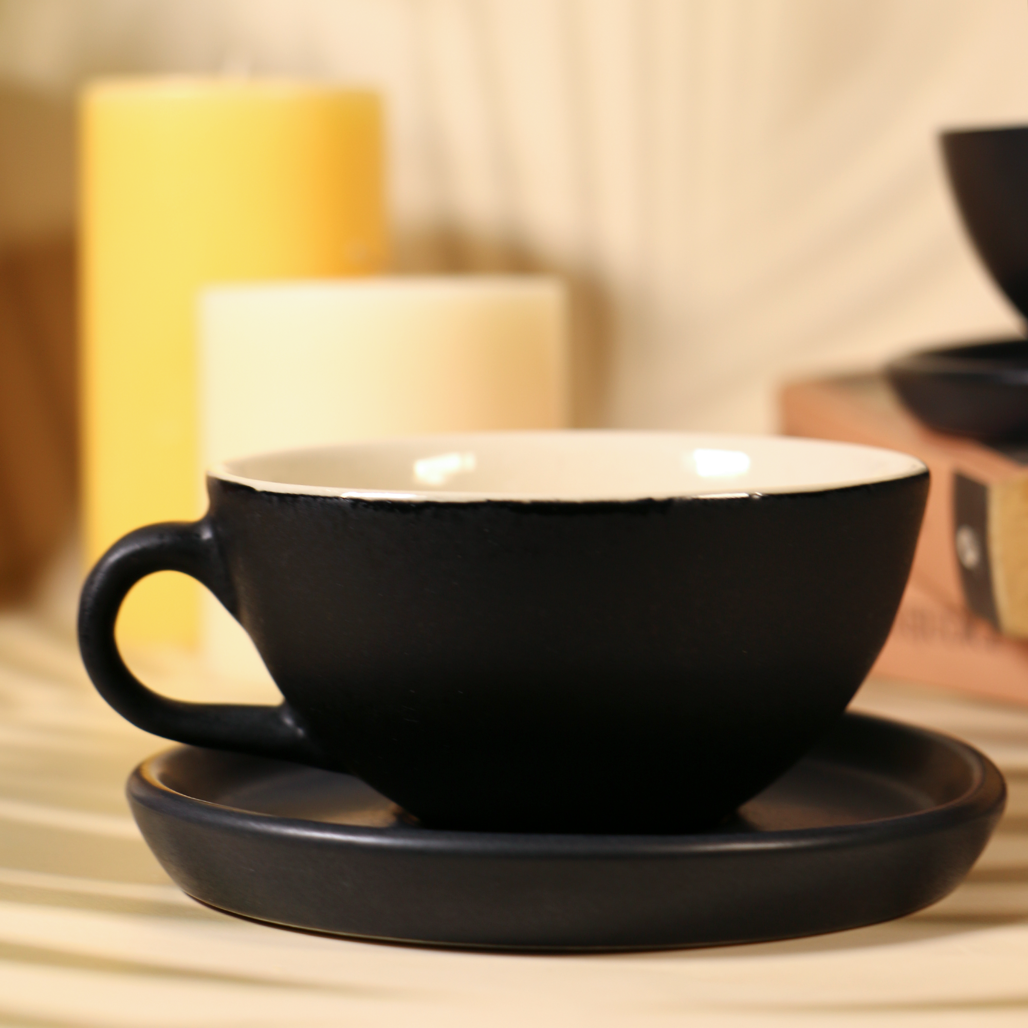 Elegant Charcoal Black-Matte Cup and Saucer Set 180 ml