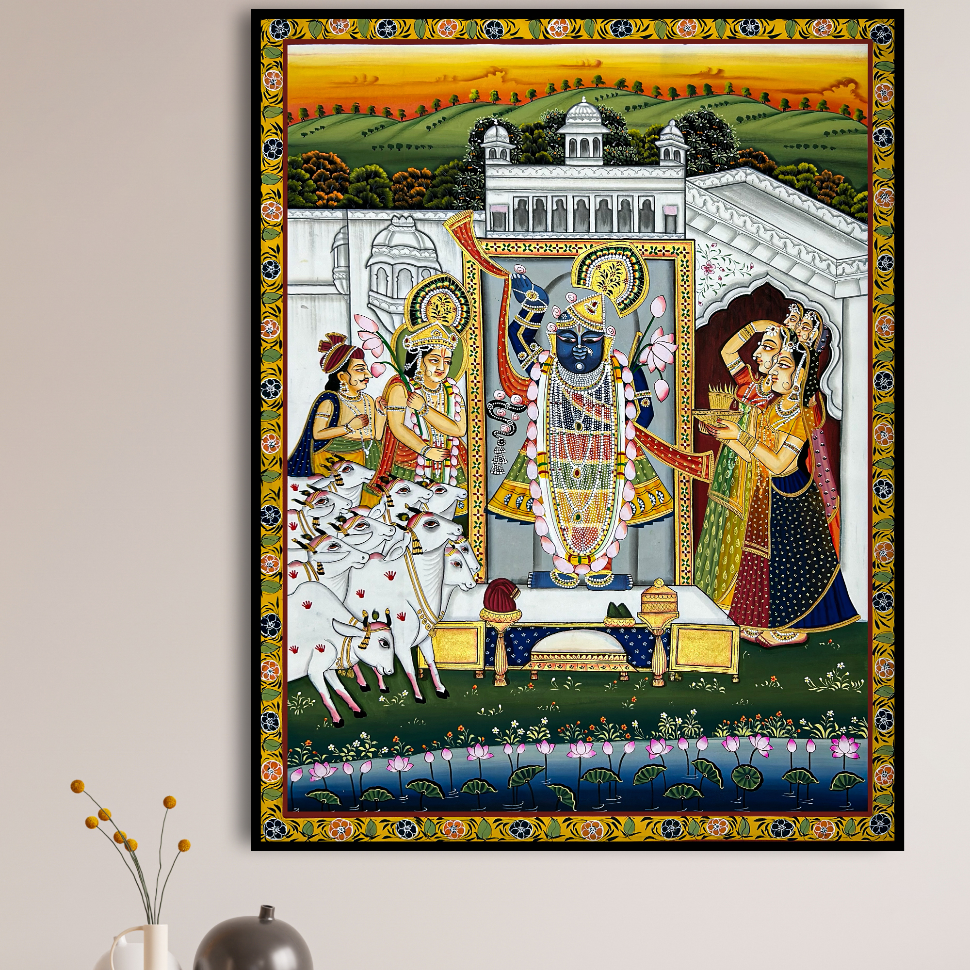 2025 - Pichwai Art - Handmade ShreenathjI, Gopis and Balram Painting
