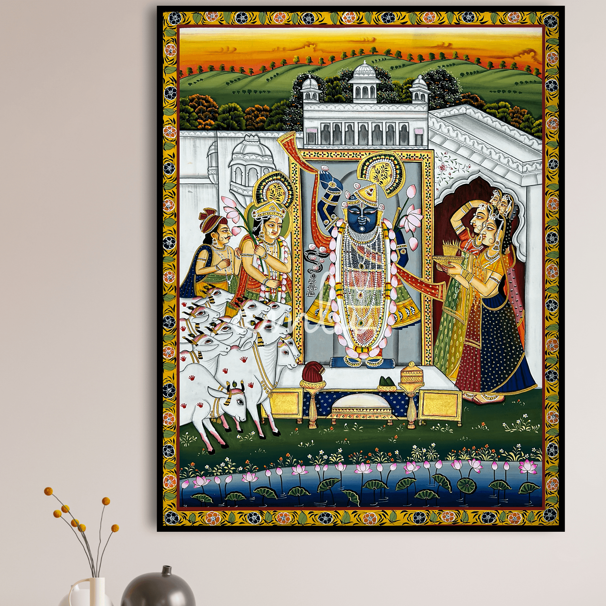 2026 - Pichwai Art - Handmade ShreenathjI, Gopis and Balram Painting
