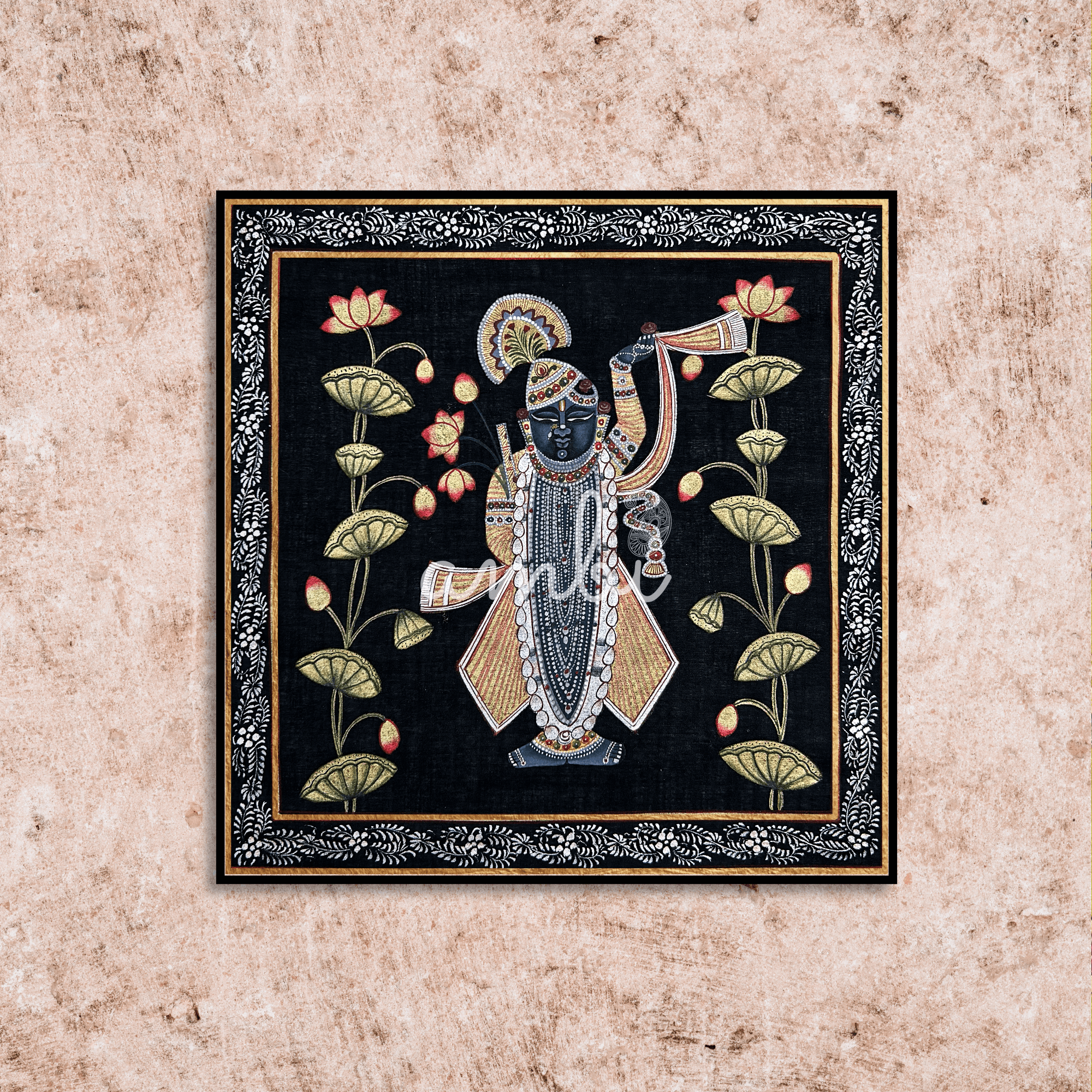 2026 - Pichwai Art - Handmade Shreenathji and Lotus Flowers Painting