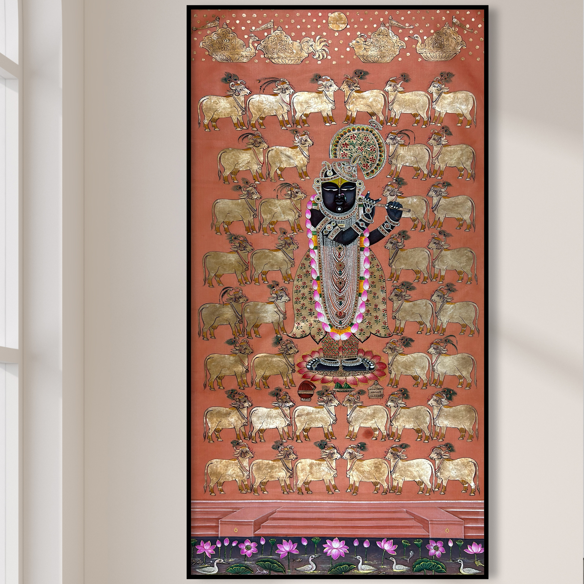 Handmade Pichwai Art - Shreenathji Silver Work Gopasthmi Painting