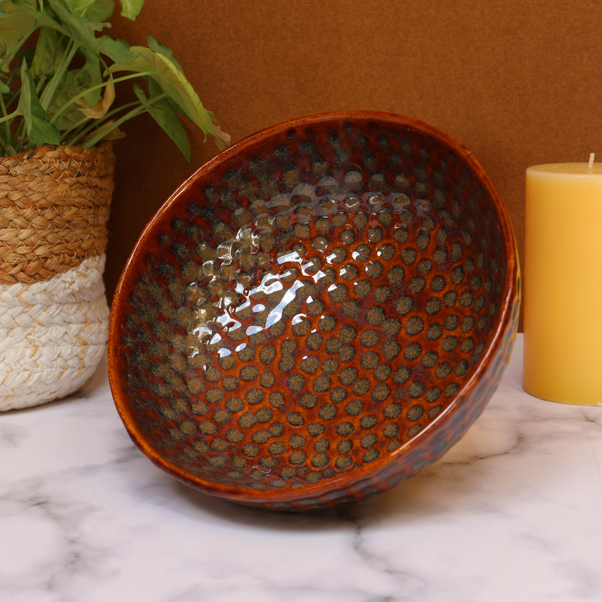 Ambi Handmade Ceramic Earthy Flat Salad Platter 8 inch