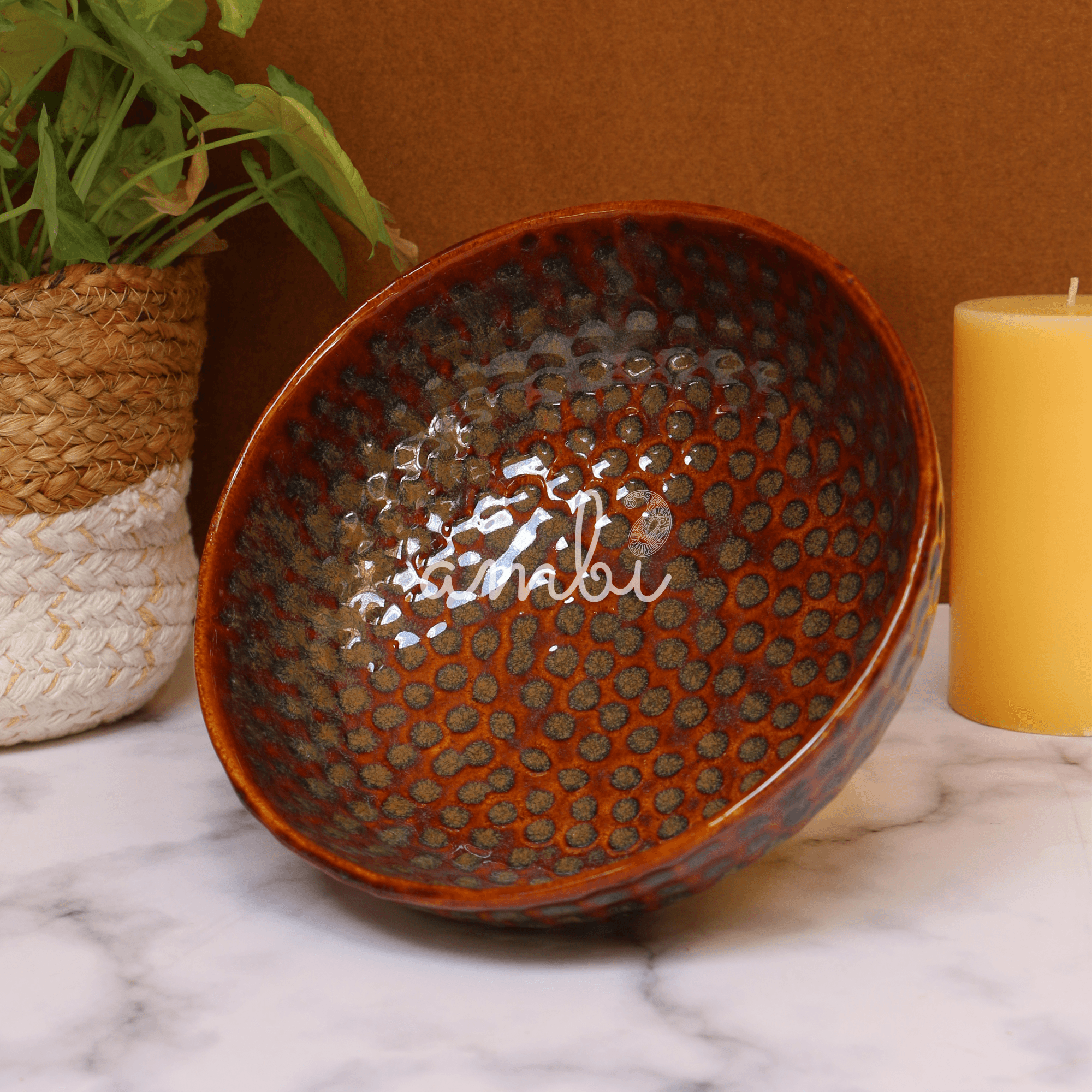 Ambi Handmade Ceramic Earthy Flat Salad Platter 8 inch