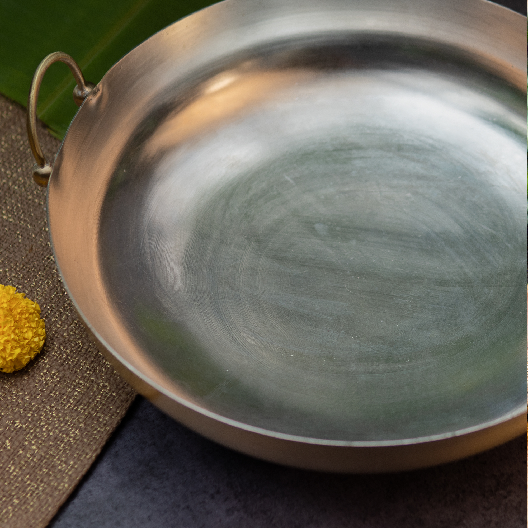 Pure Brass Heavy Base Kadhai — Large 13 Inches | 1.75 KG | Ambi