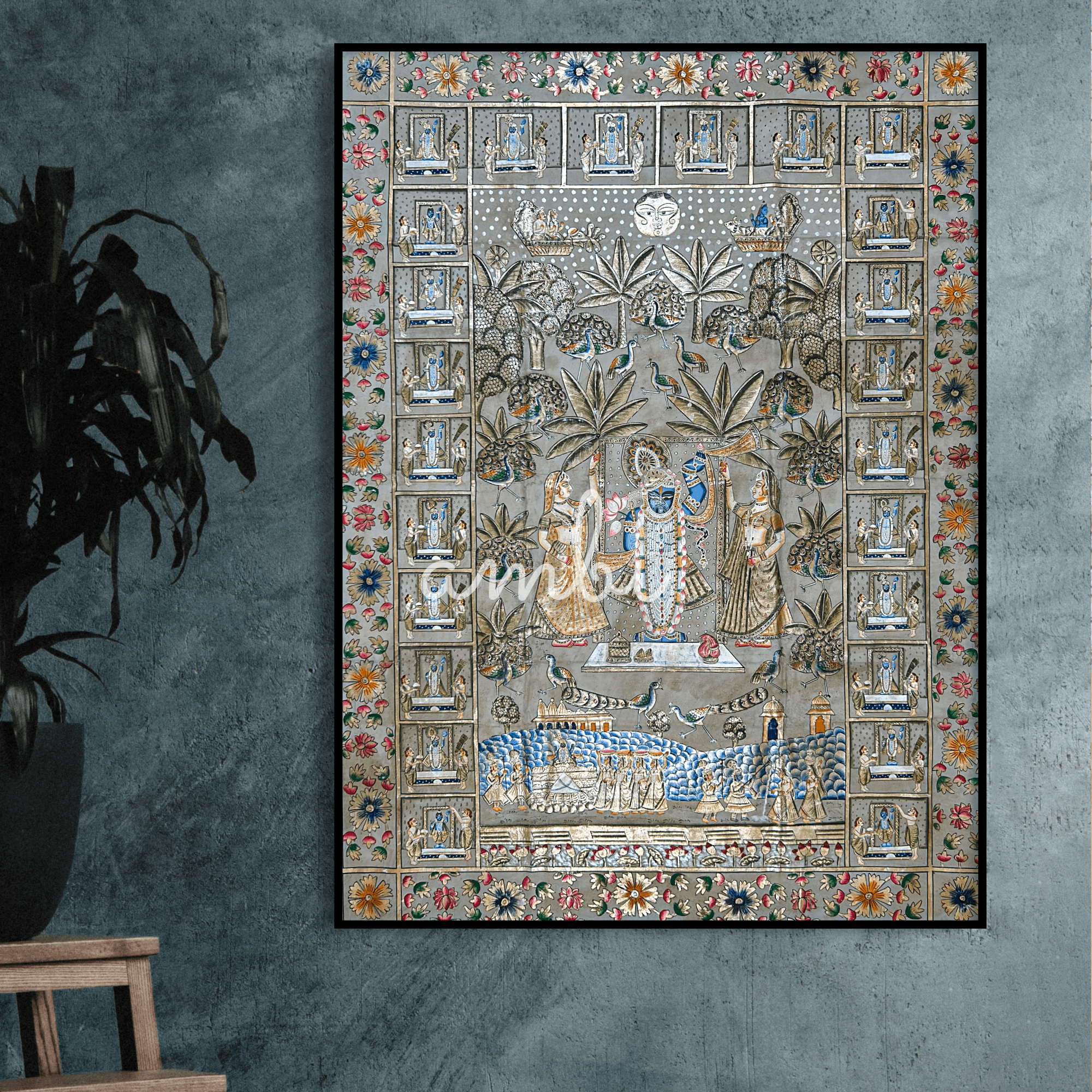 2026 - Handmade Pichwai Art - Shreenathji 24 Utsav large Painting with Silver and Gold Leaf