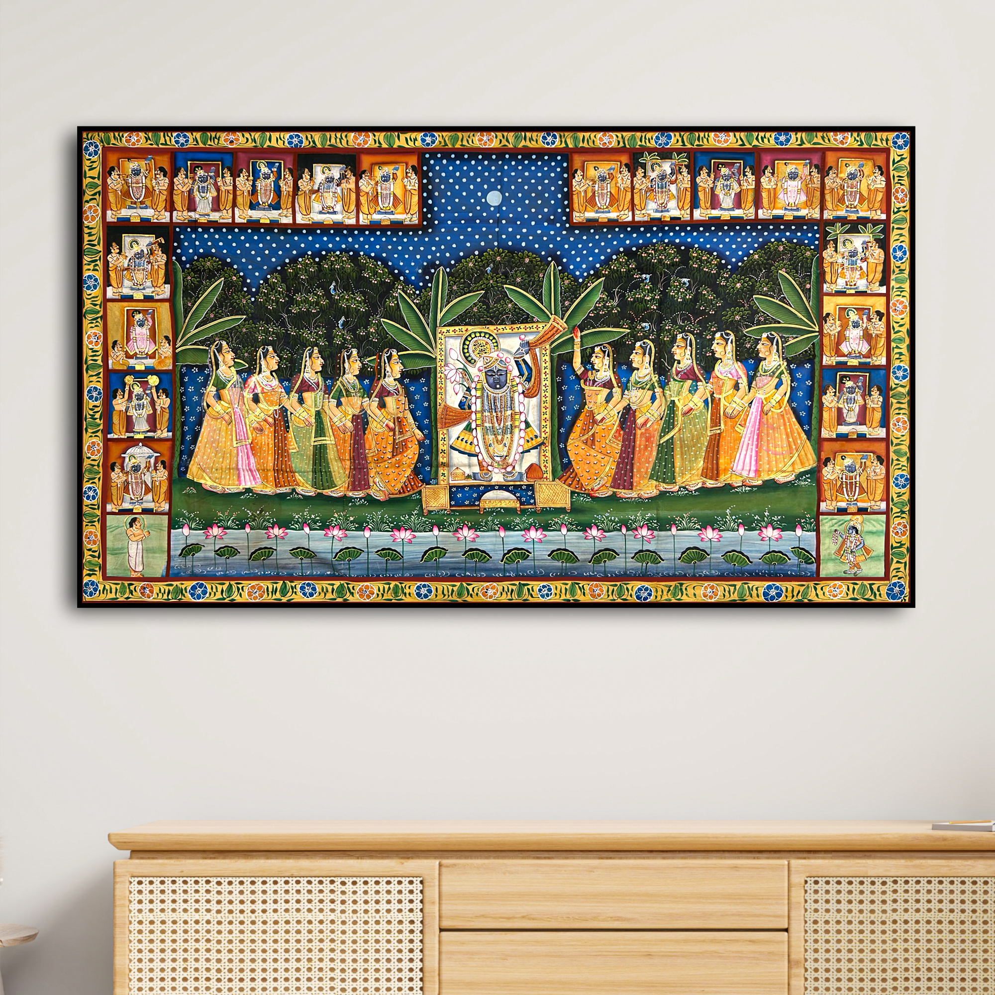 2026 - Pichwai Art - Handmade Shreenathji Sharad Purnima 24 Utsav Painting
