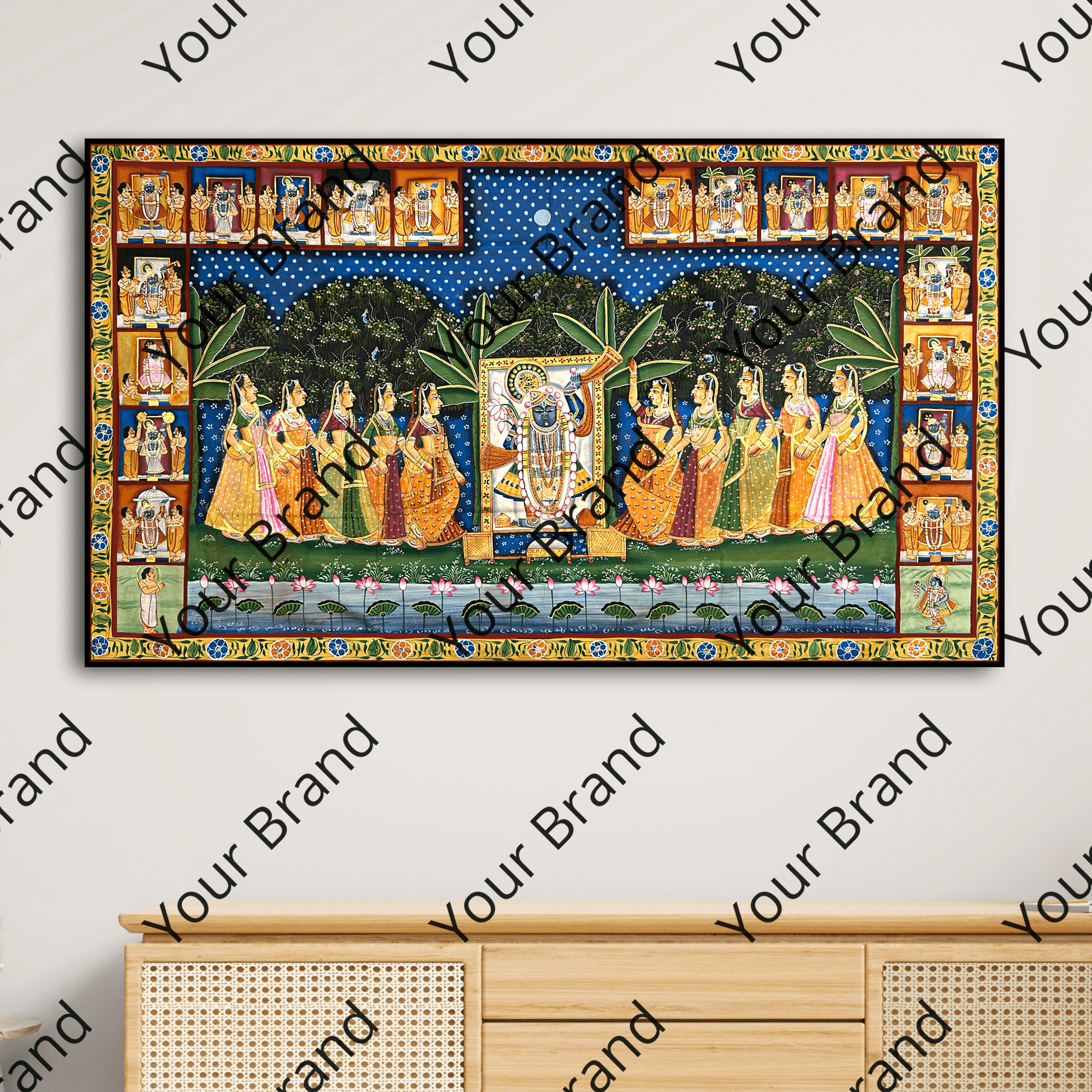 2026 - Pichwai Art - Handmade Shreenathji Sharad Purnima 24 Utsav Painting