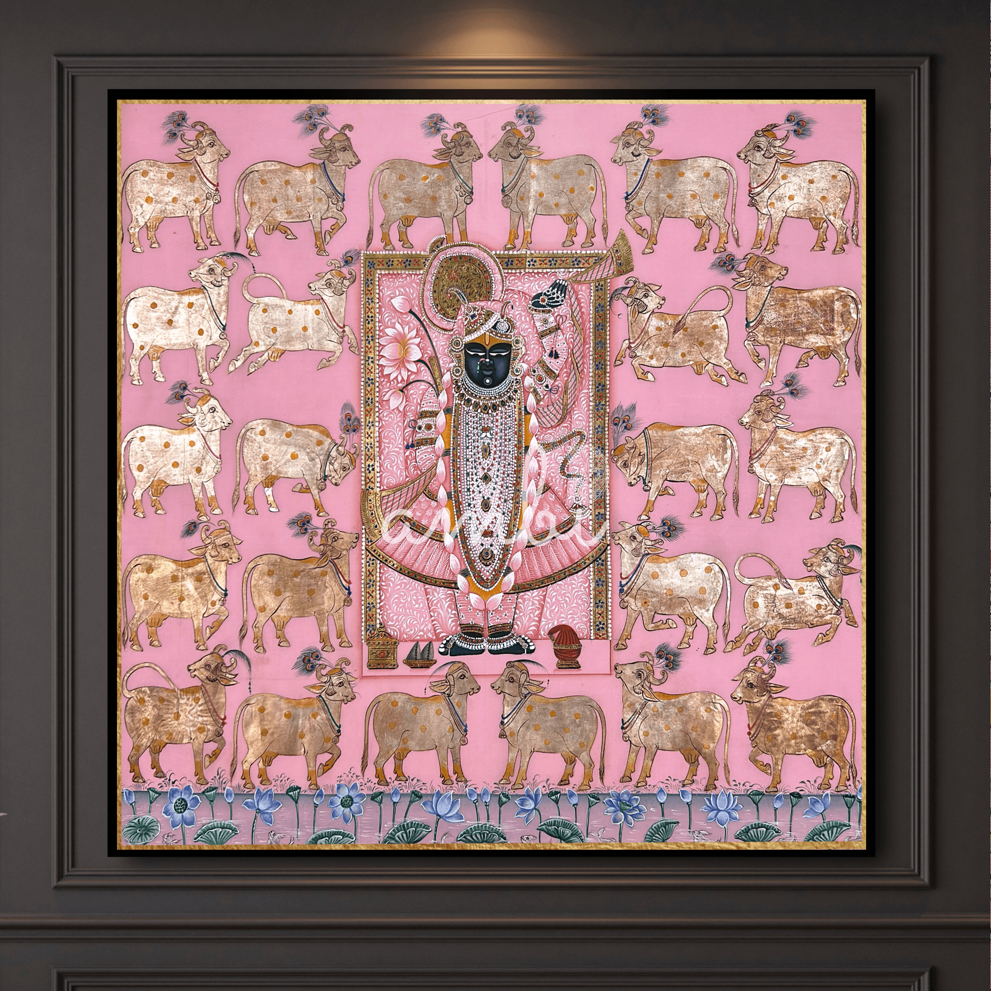 2026 - Handmade Pichwai Art - Shreenath Ji Silver Leaf Work Pink Painting