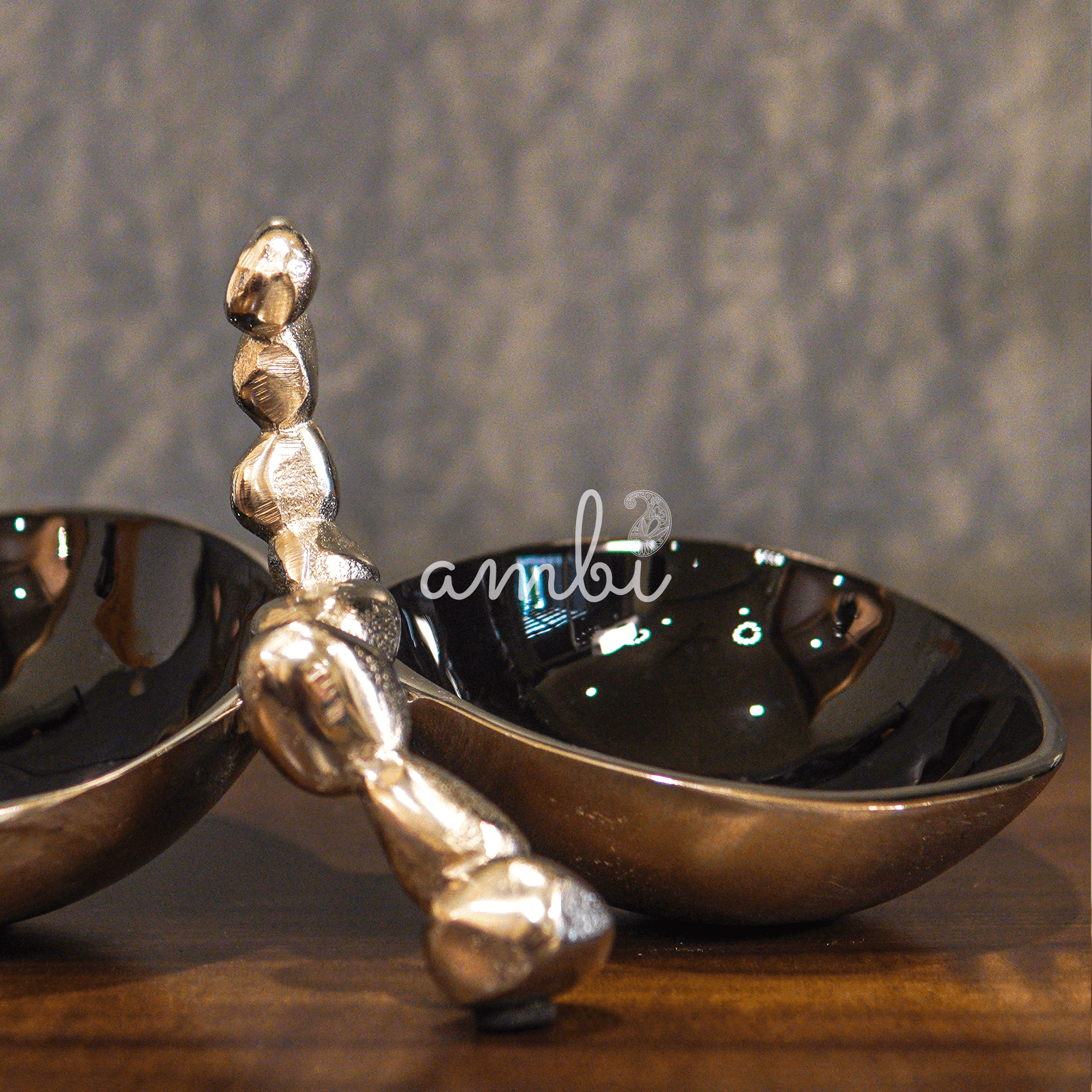 Elegant Pure Brass Nickel Black Dry fruit Bowl Set (2 Bowls) - Black