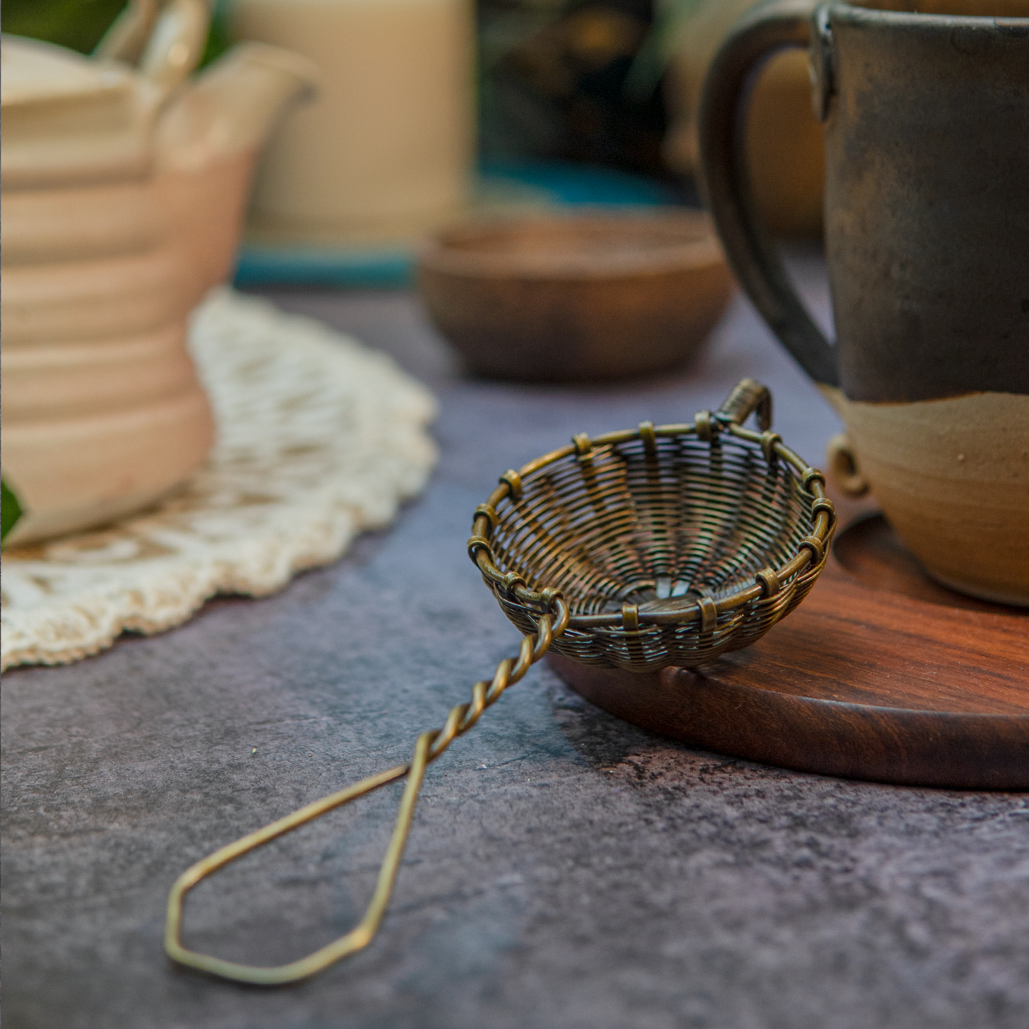 Handmade Brass Wire Mesh Small Tea Strainer - Small - Antique Finish