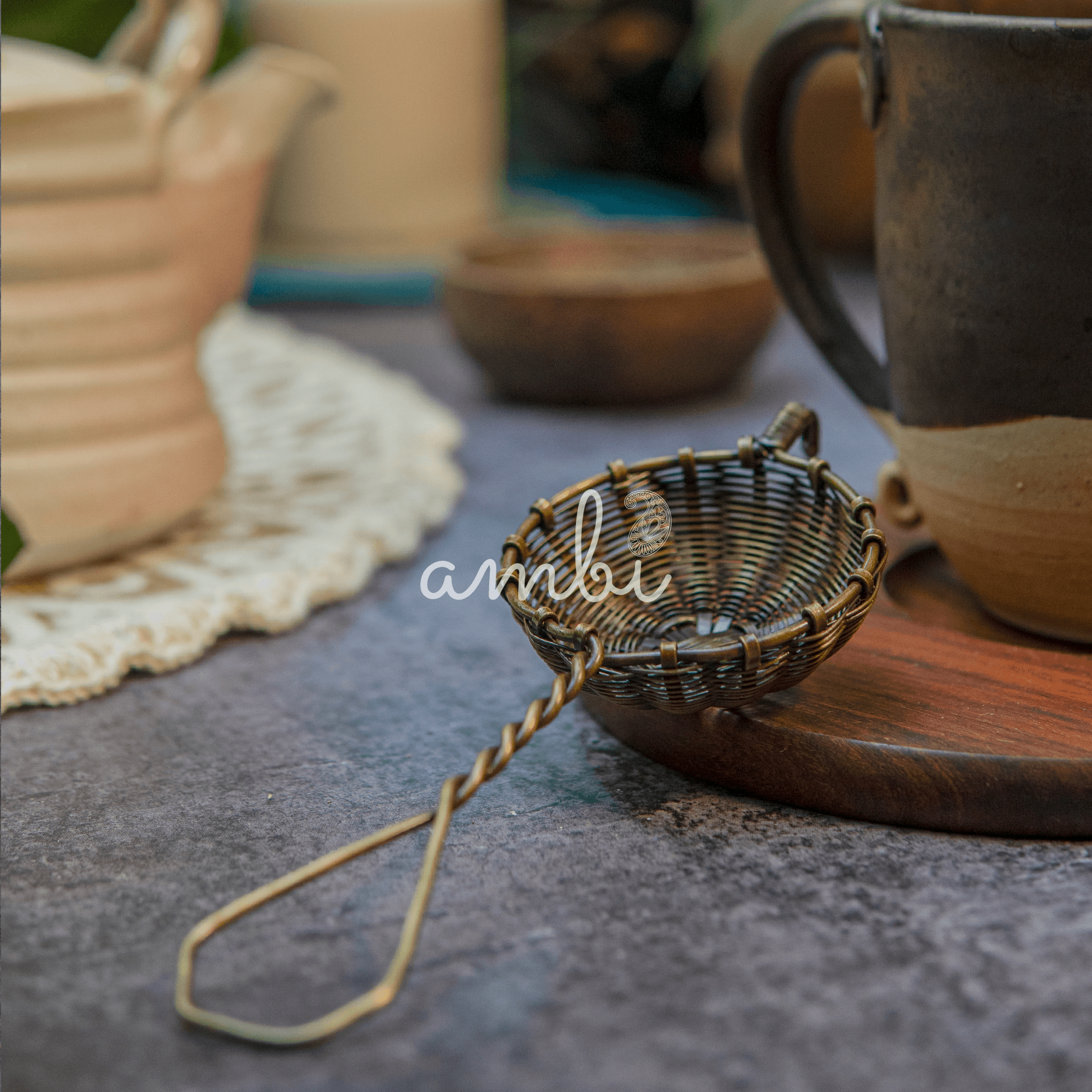 Handmade Brass Wire Mesh Small Tea Strainer - Small - Antique Finish