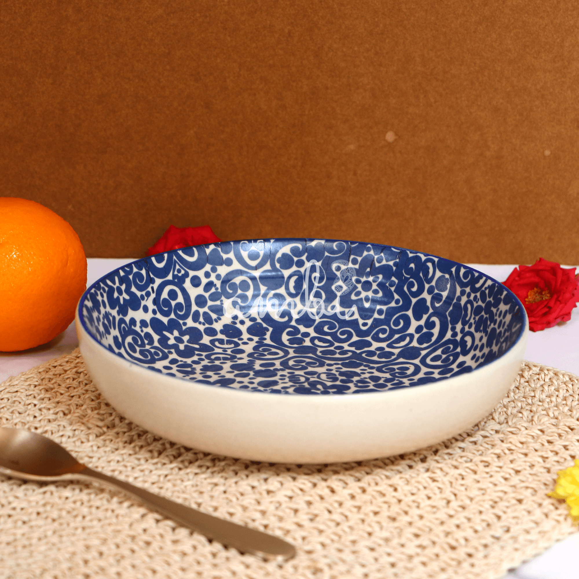 Ambi Blue Decal Flat Salad Bowl 7.5 inch