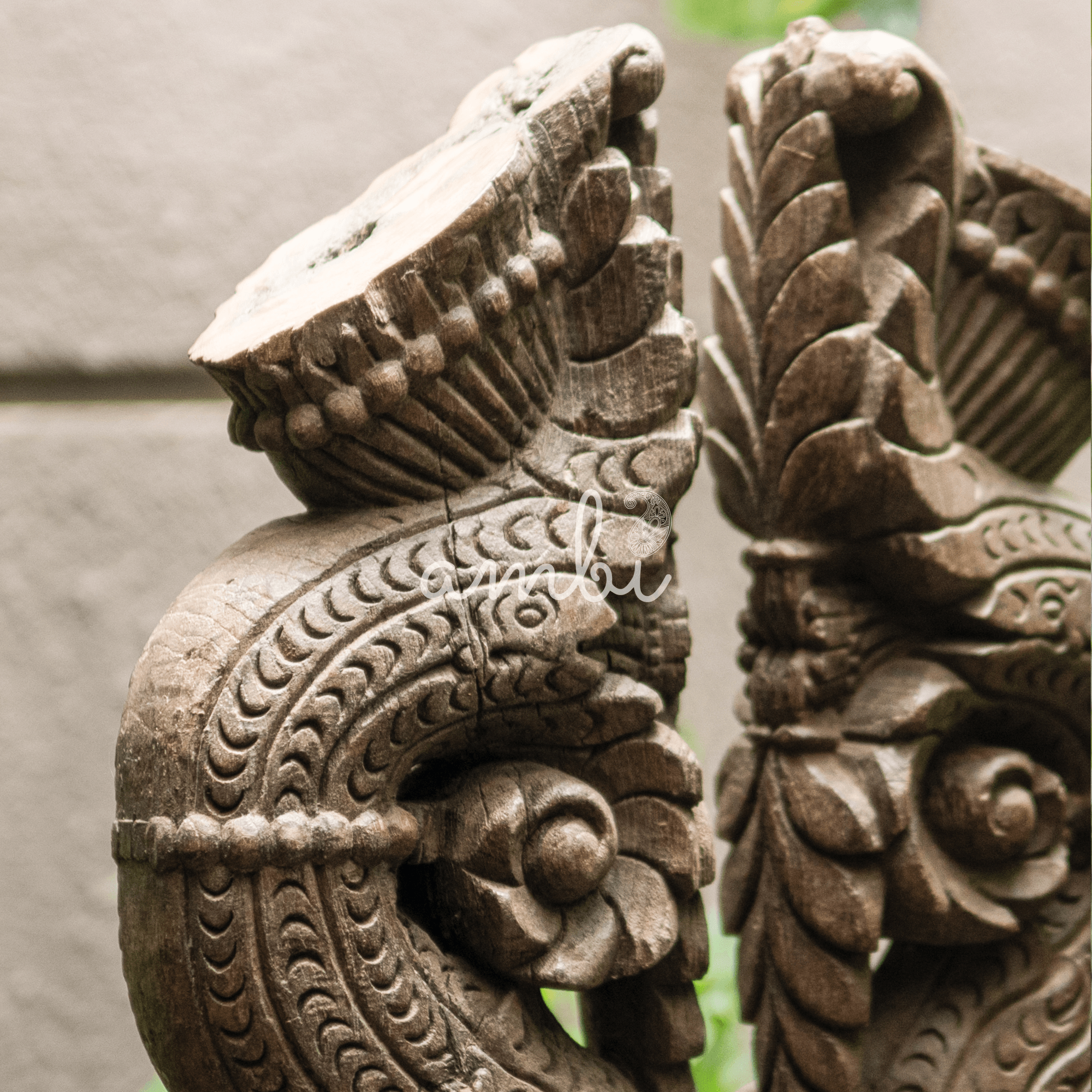 Handcrafted Wooden Carved Vintage Artefacts (Set of 2)