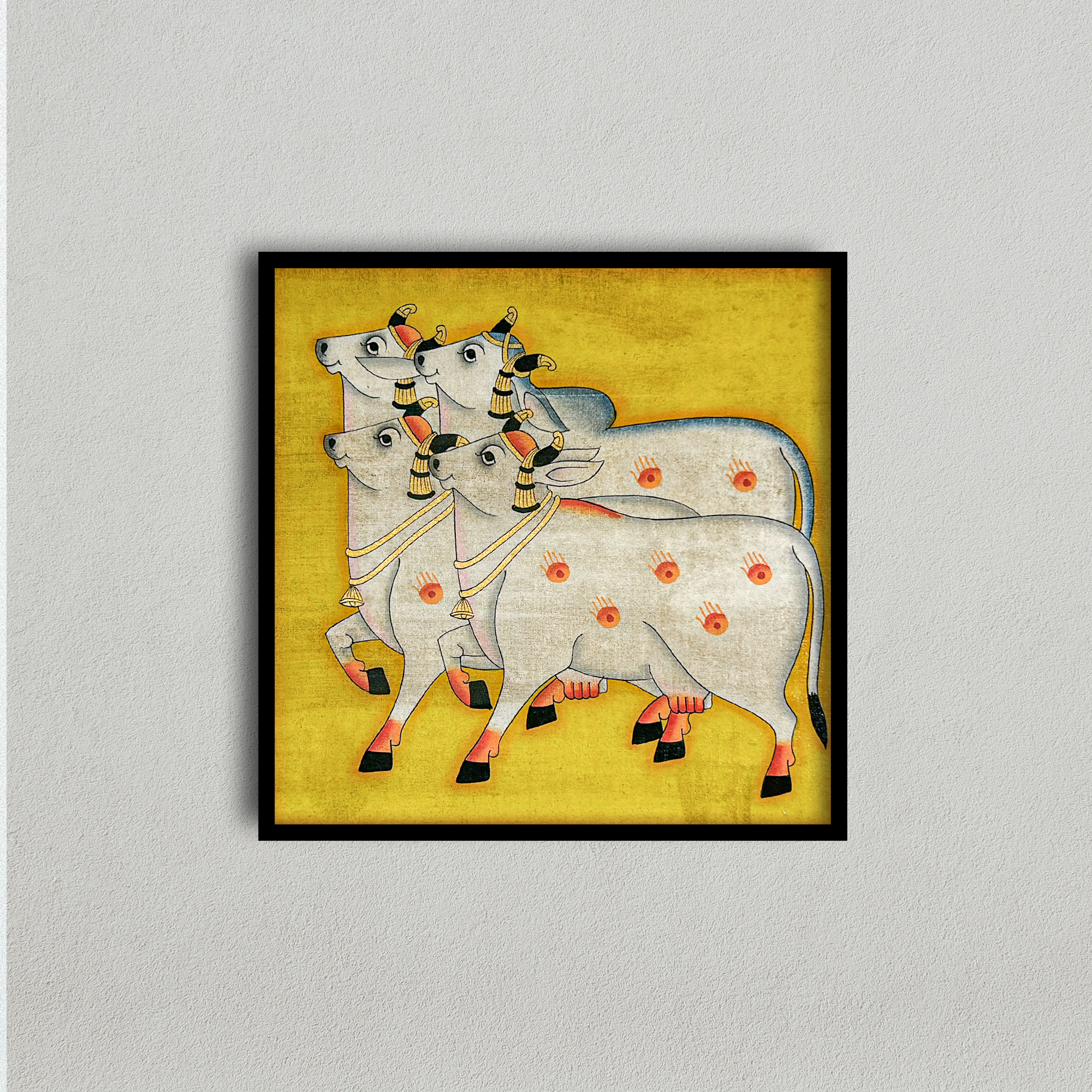 Handmade Pichwai Painting Celebrating Kamadhenu with Frame