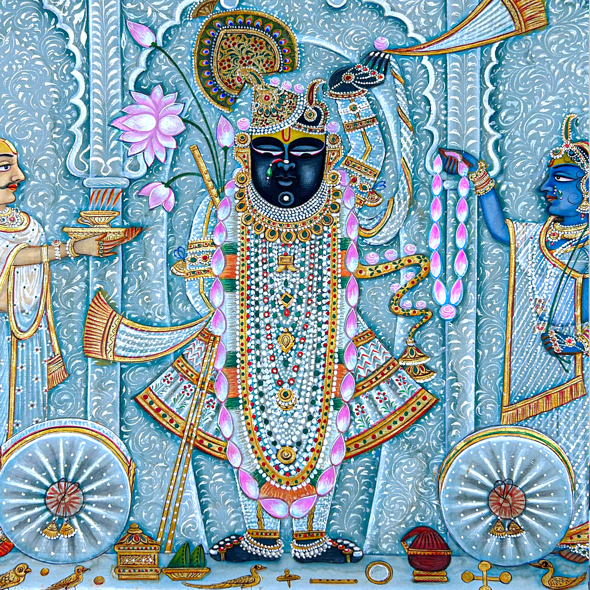 Handmade Pichwai Art - Shreenathji Silver Gold Work Painting
