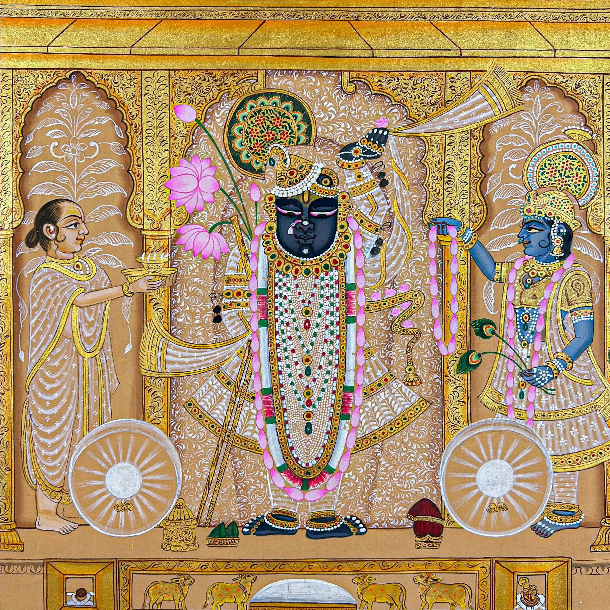 Handmade Pichwai Art - Shreenathji Silver Leaf Painting