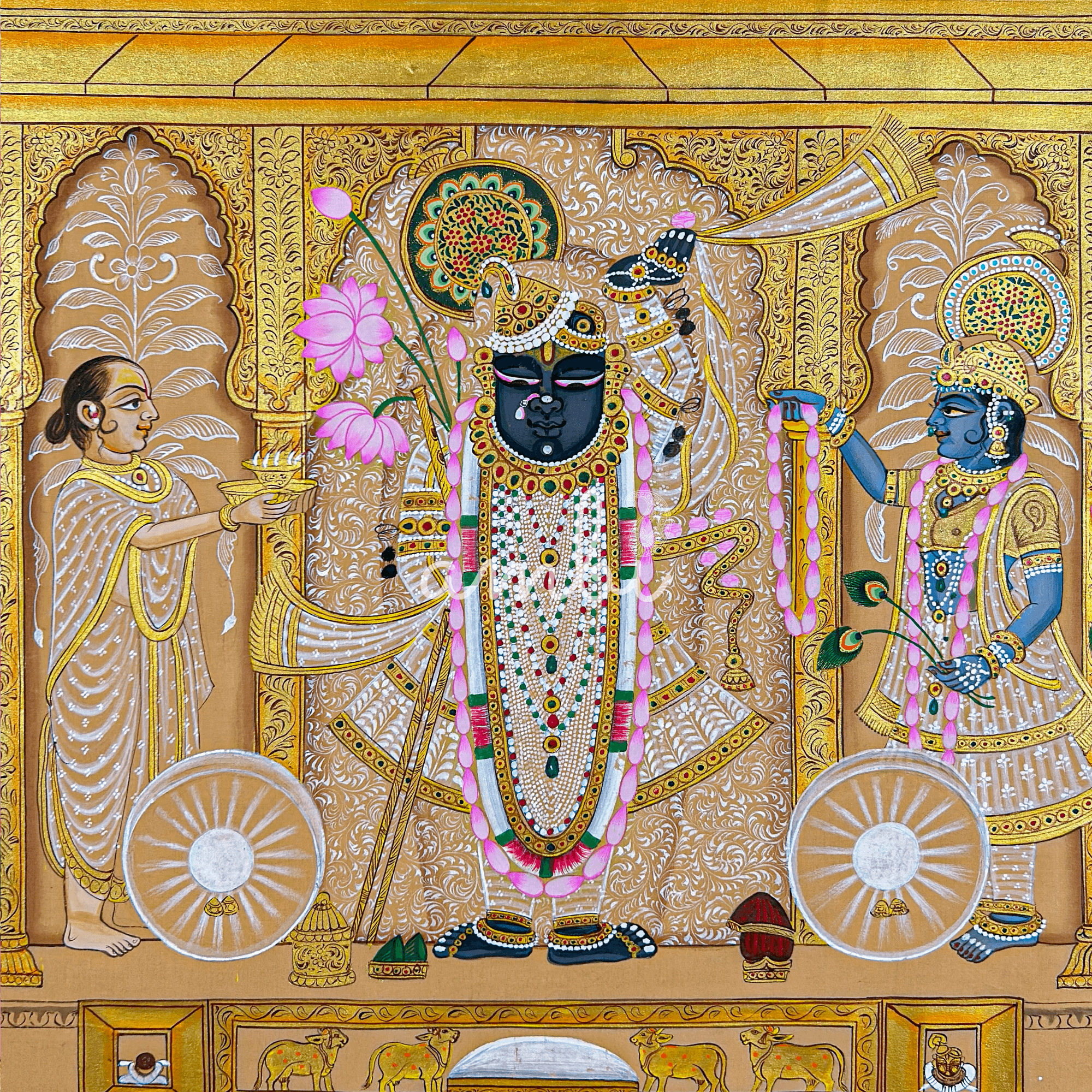 Handmade Pichwai Art - Shreenathji Silver Leaf Painting