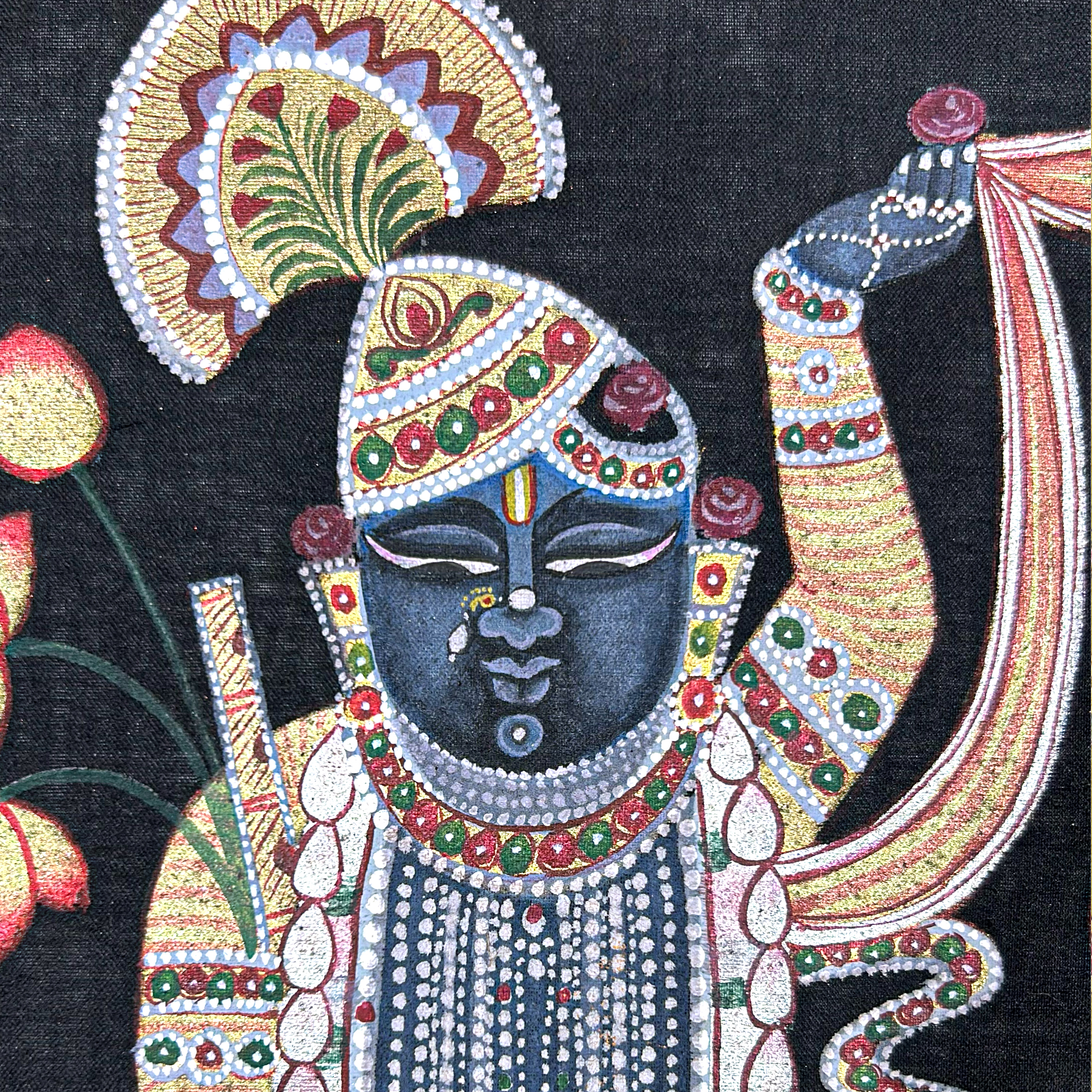 2026 - Pichwai Art - Handmade Shreenathji and Lotus Flowers Painting