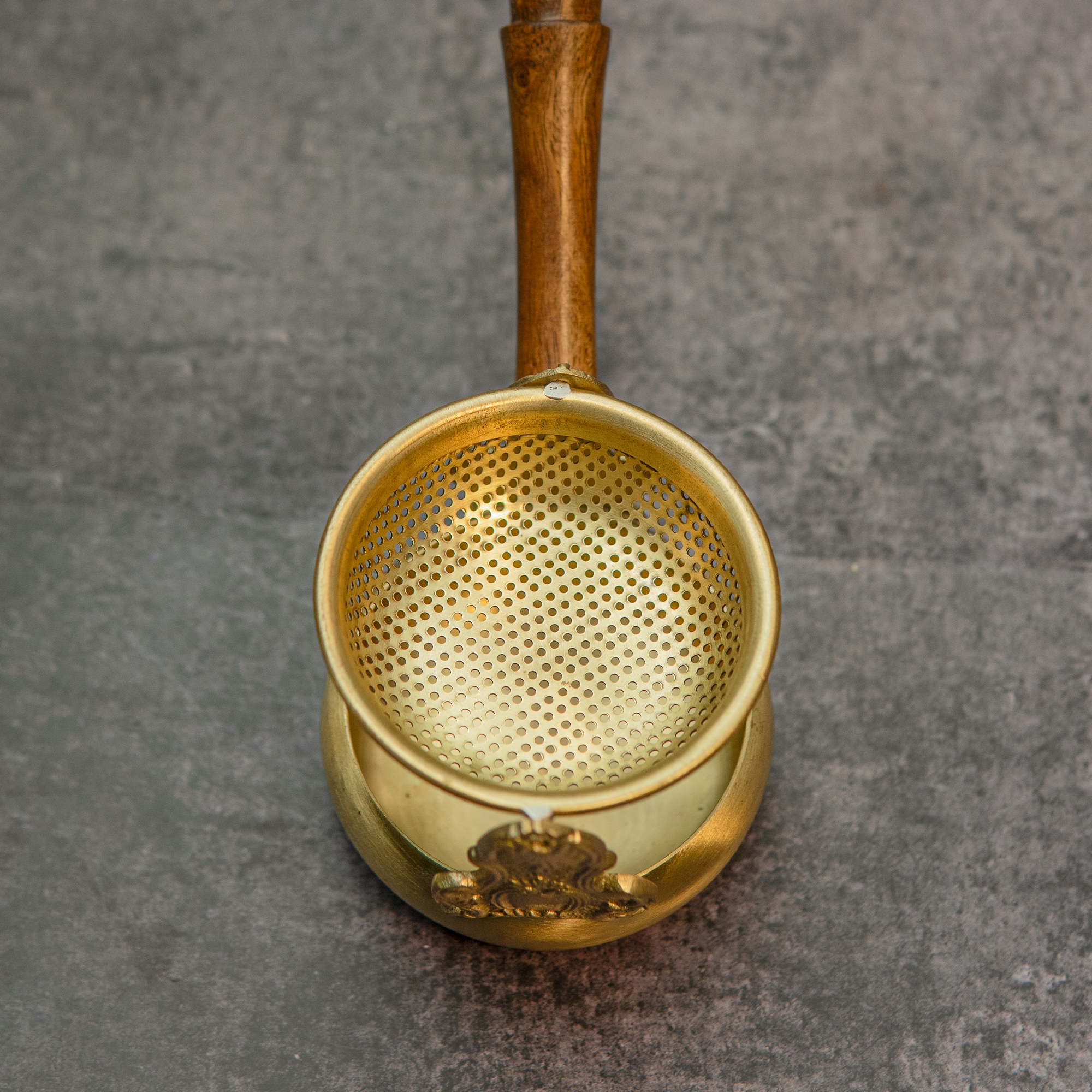 Exquisite Brass Swing Medium Sized Tea Strainer with Wooden Handle