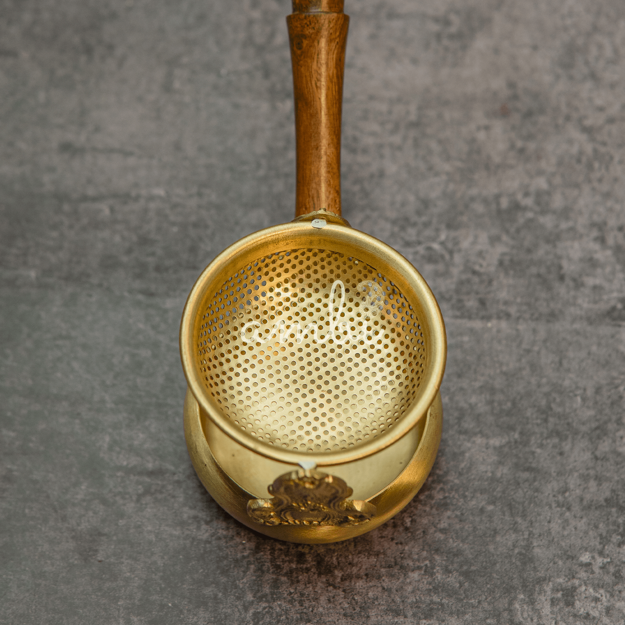 Exquisite Brass Swing Medium Sized Tea Strainer with Wooden Handle
