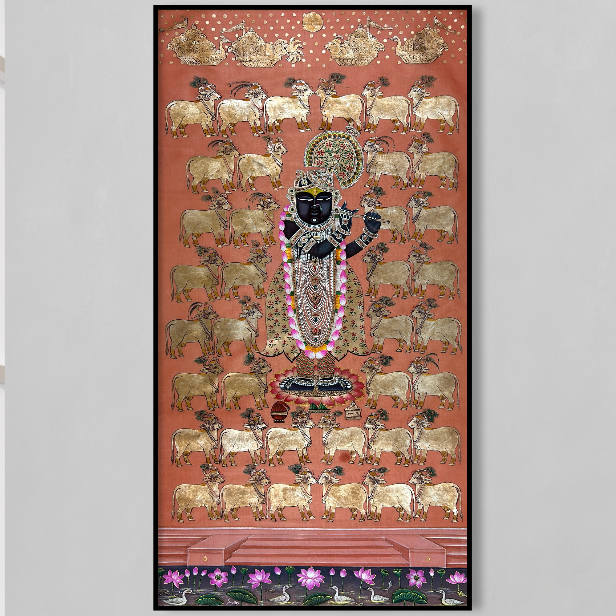 2025 - Handmade Pichwai Art - Shreenathji Silver Work Gopasthmi Painting