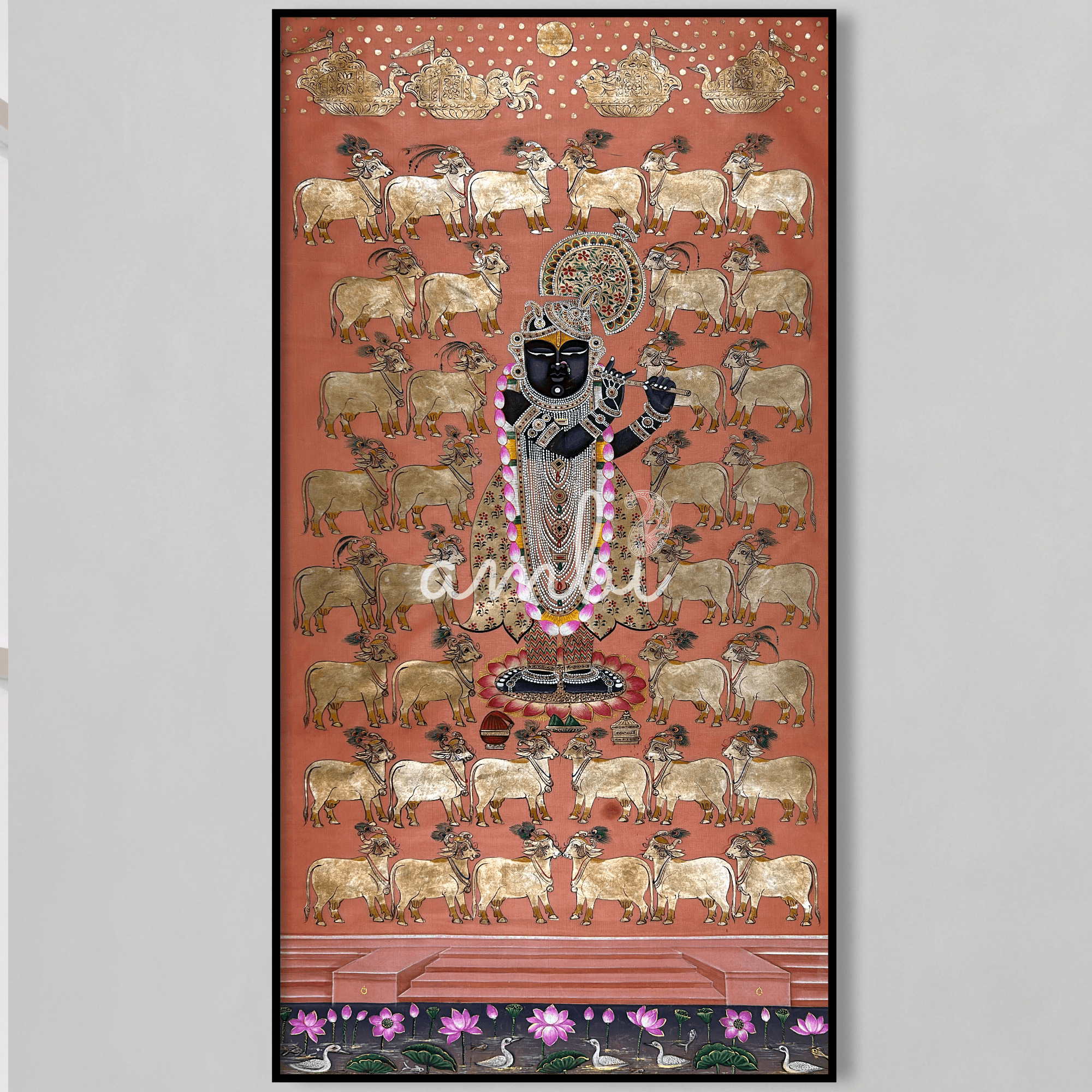 2026 - Handmade Pichwai Art - Shreenathji Silver Work Gopasthmi Painting