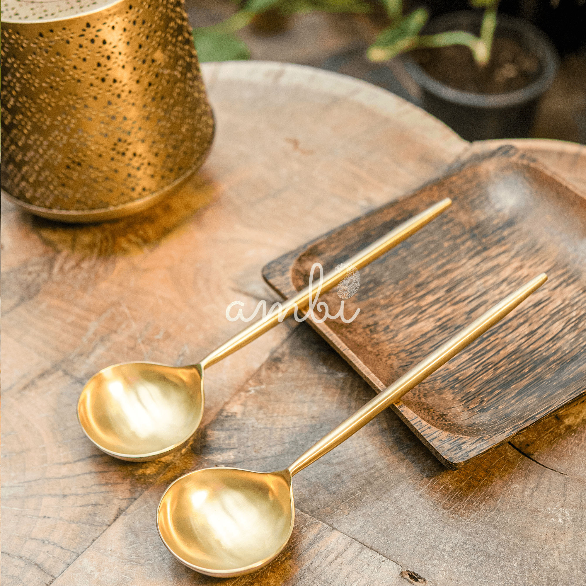 Pair of Exquisite Brass Serving Ladle Spoon Set