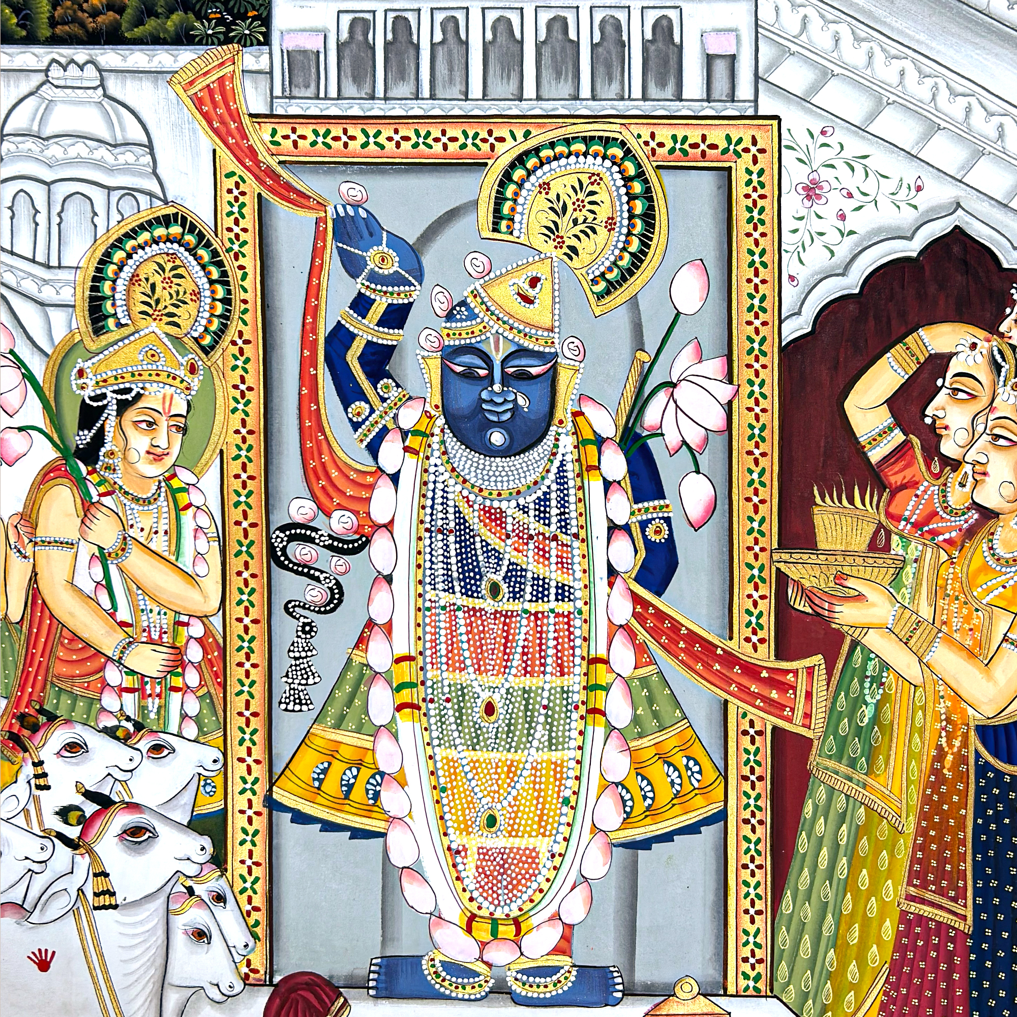 2025 - Pichwai Art - Handmade ShreenathjI, Gopis and Balram Painting